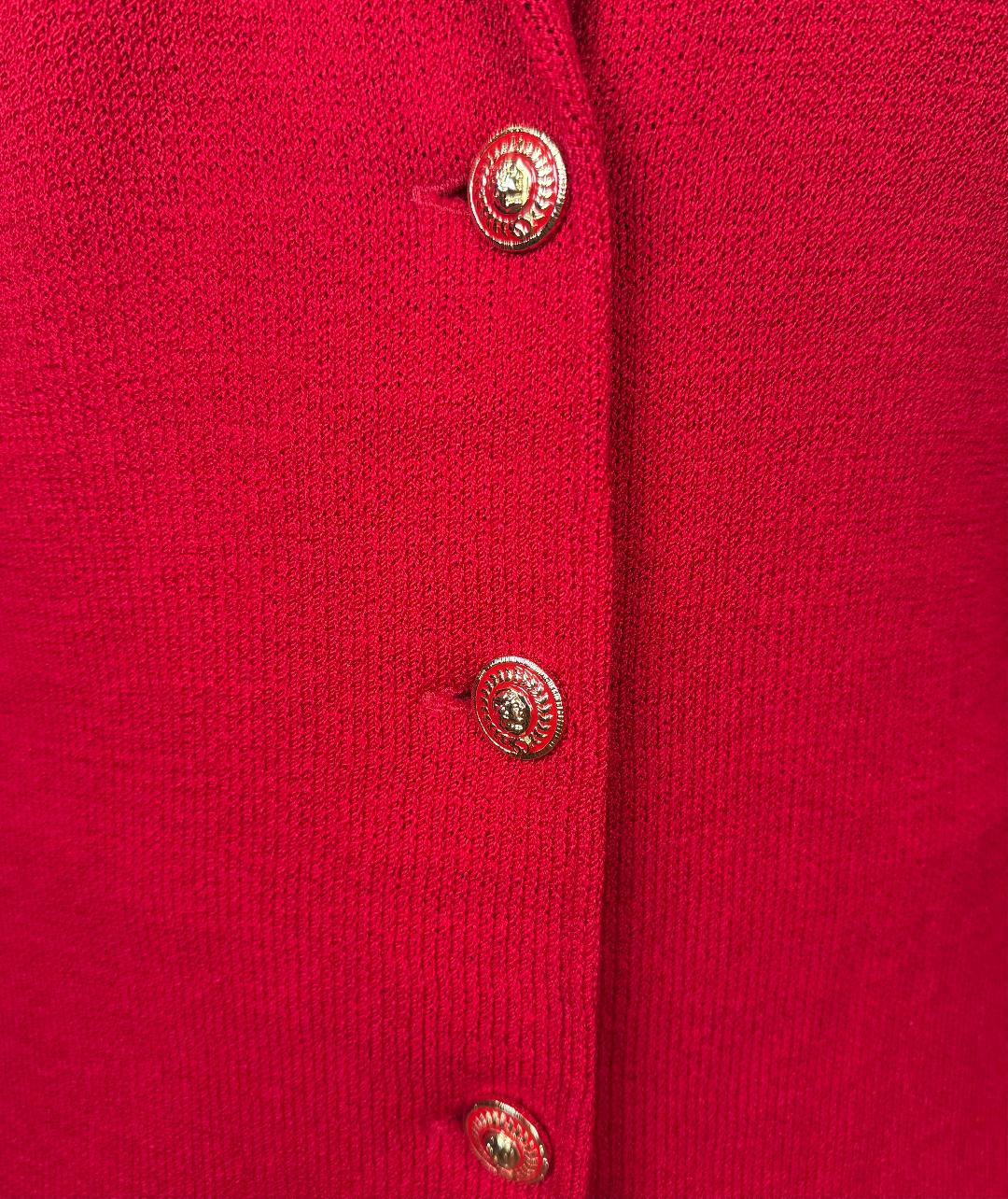 St. John Classic Long Jacket in Dark Red with Gold Logo Buttons - Size L/10/12