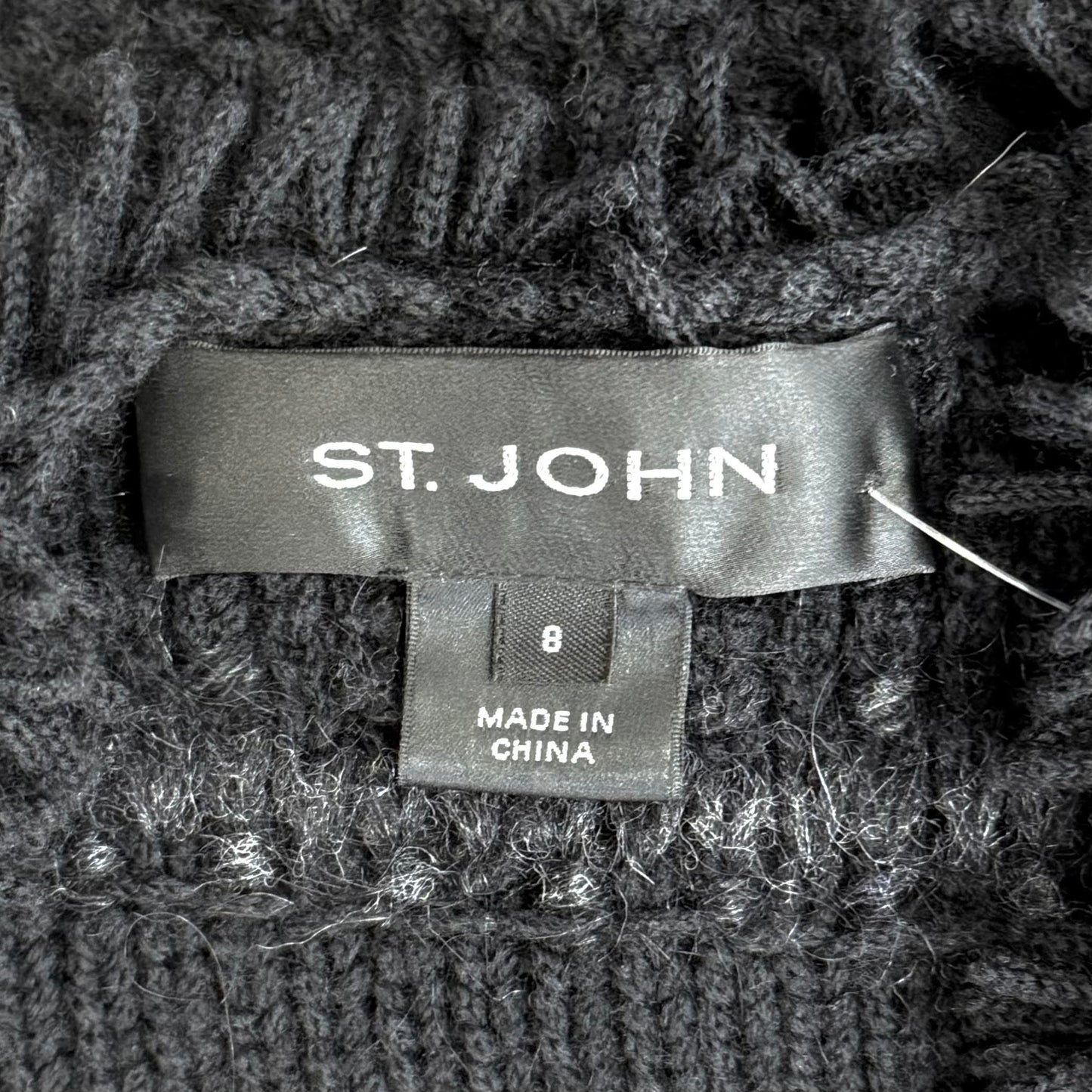 St. John Textured Black Wool Blend Knit Jacket with Fringe Trim - Size 8