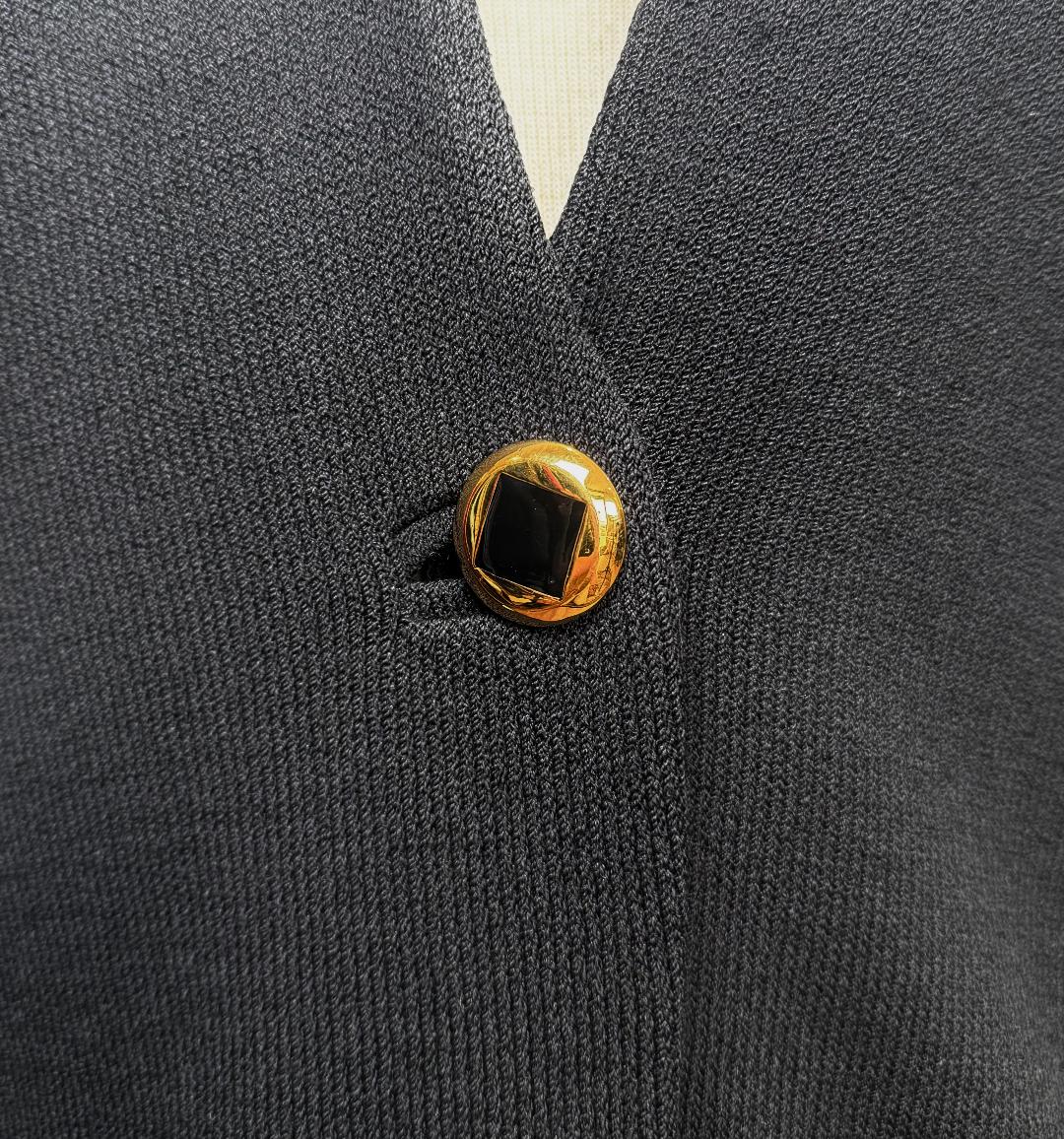 St. John Black Santana Knit Long Jacket with Statement Buttons - Size L/10/12
