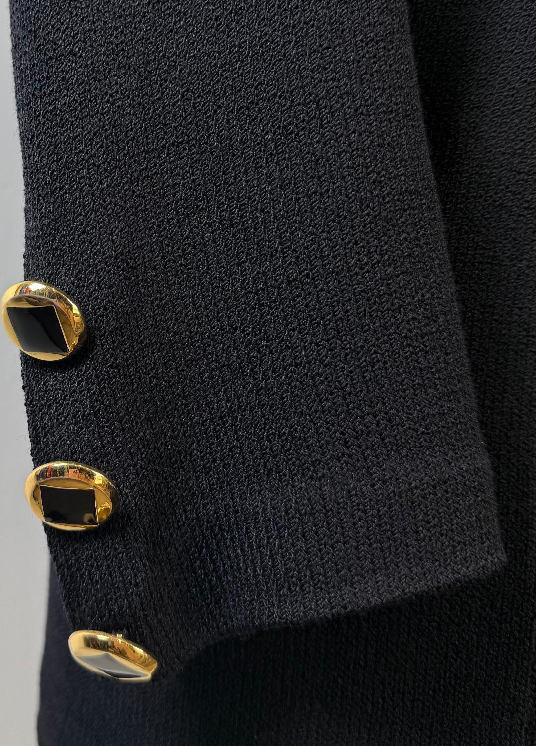 St. John Black Santana Knit Long Jacket with Statement Buttons - Size L/10/12