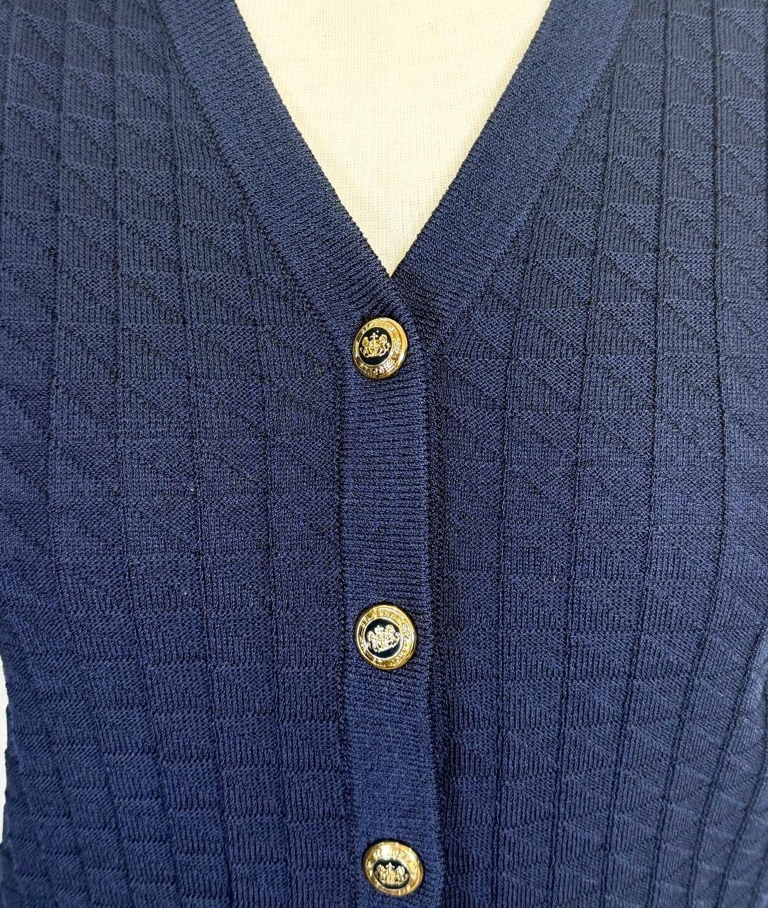 St. John Classic Short Sleeve Jacket in Navy Textured Santana Knit - Size M/8/10
