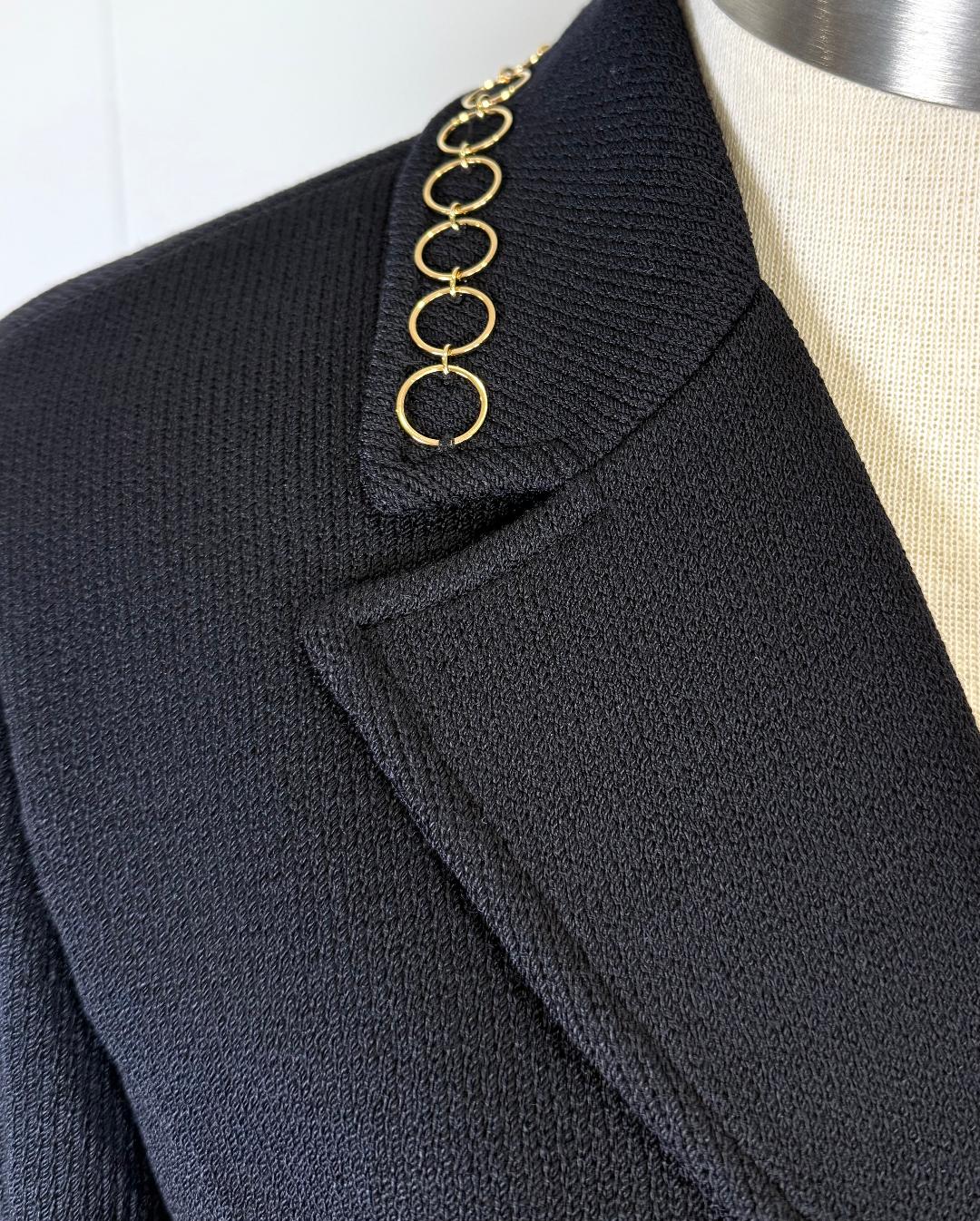 St. John Chic Black Santana Knit Jacket with Gold Chain Trim - Size 12