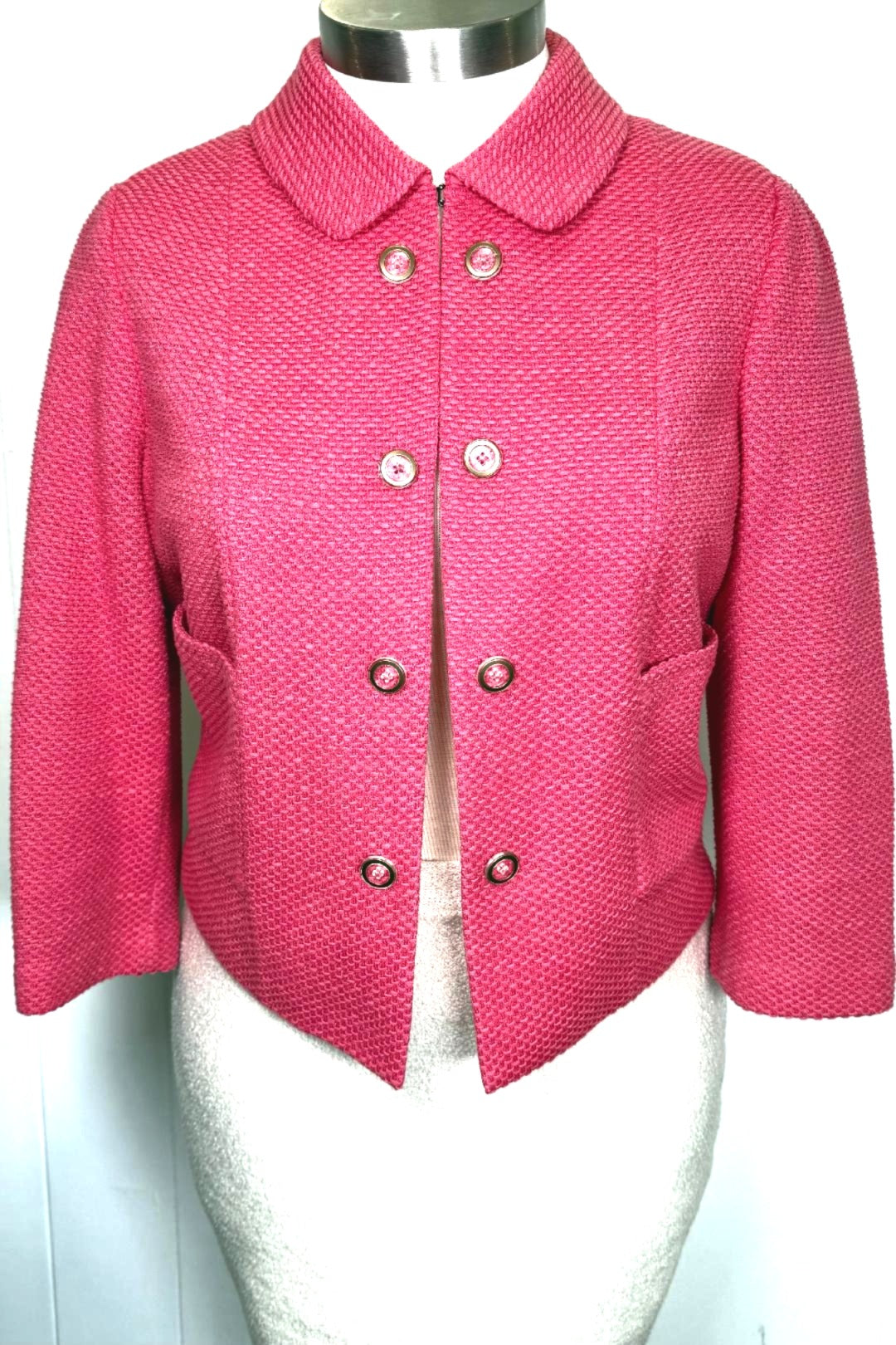 St. John Coral Pink Cotton Blend Jacket with Pockets - Size 16