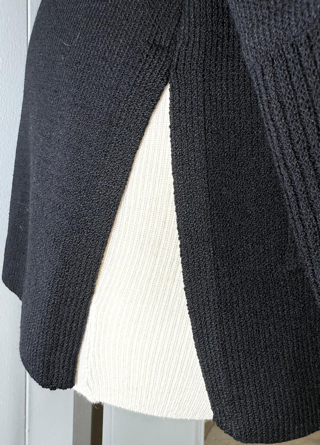 St. John Classic Black Santana Knit Long Jacket with Gold Crest Buttons - Size 12