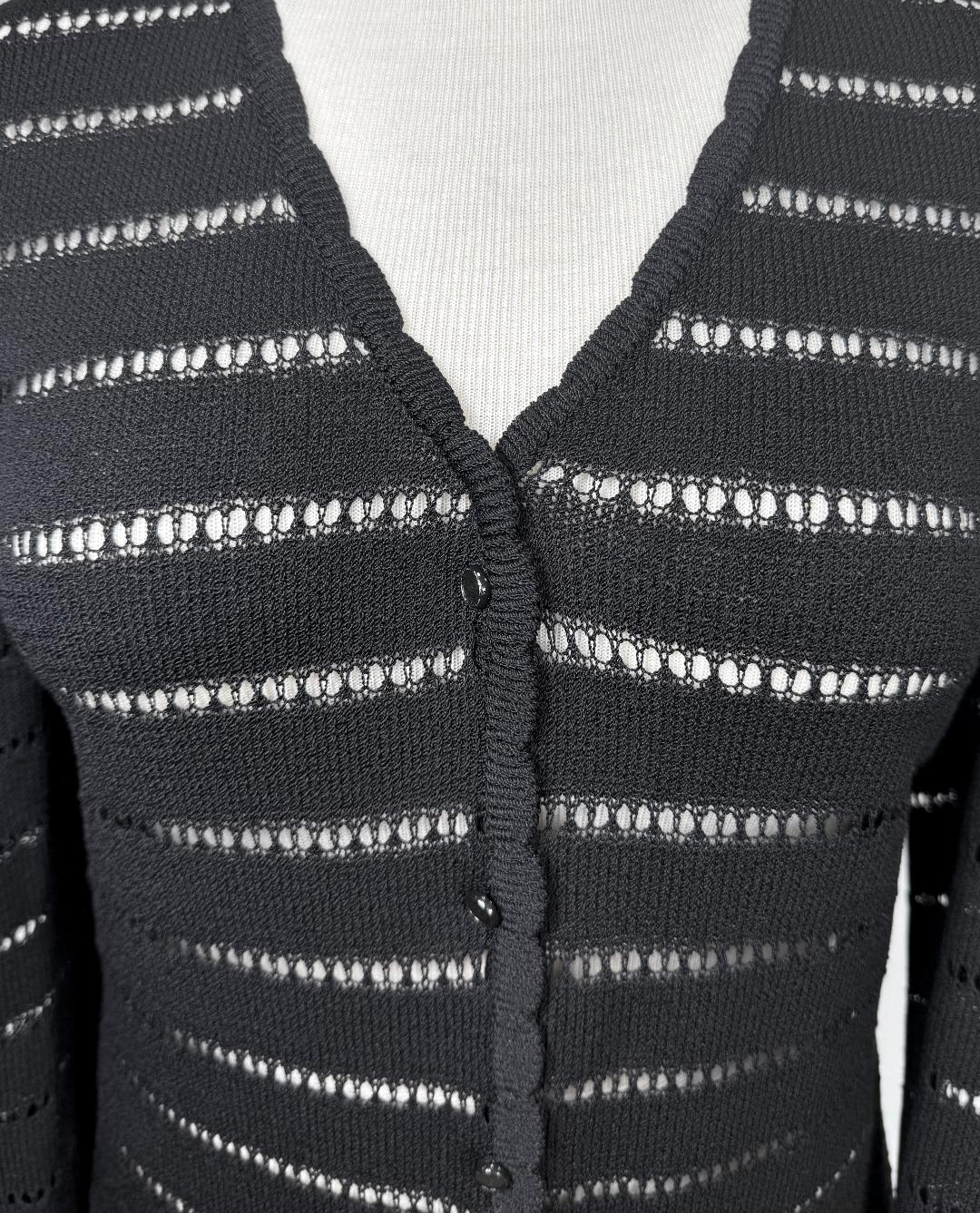St. John Black Long Jacket with Open Stitch Detail - Size 14