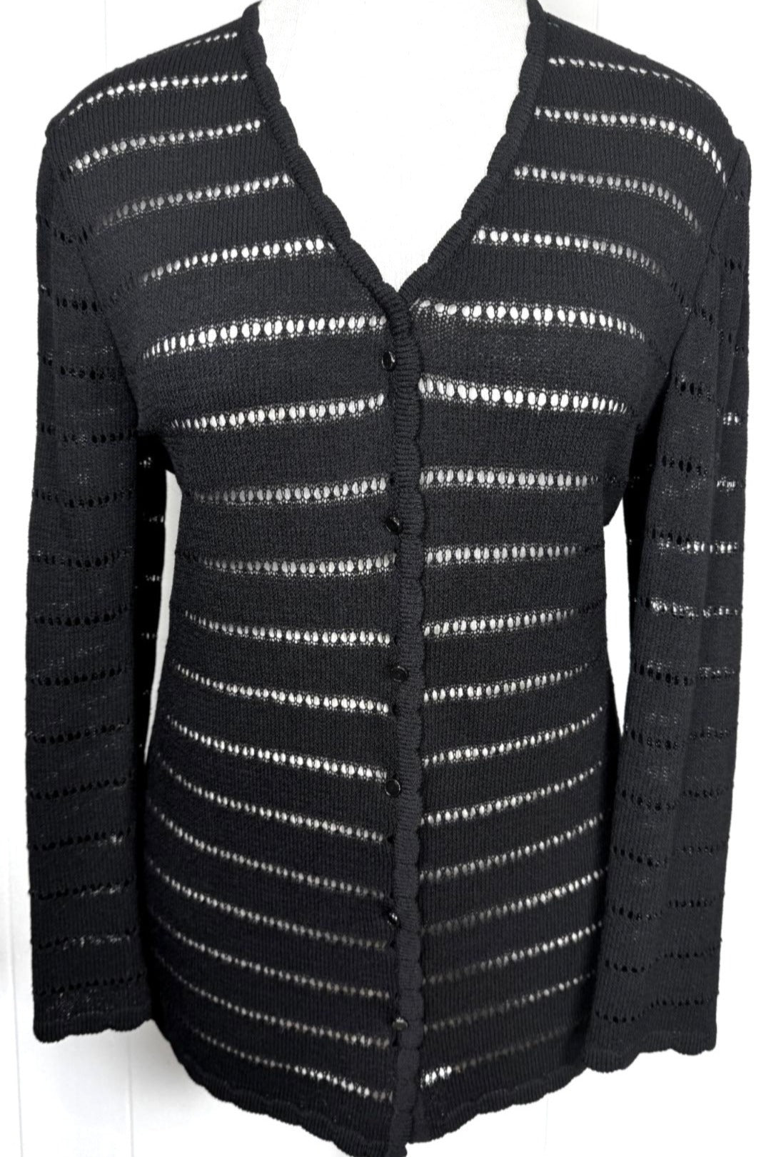 St. John Black Long Jacket with Open Stitch Detail - Size 14
