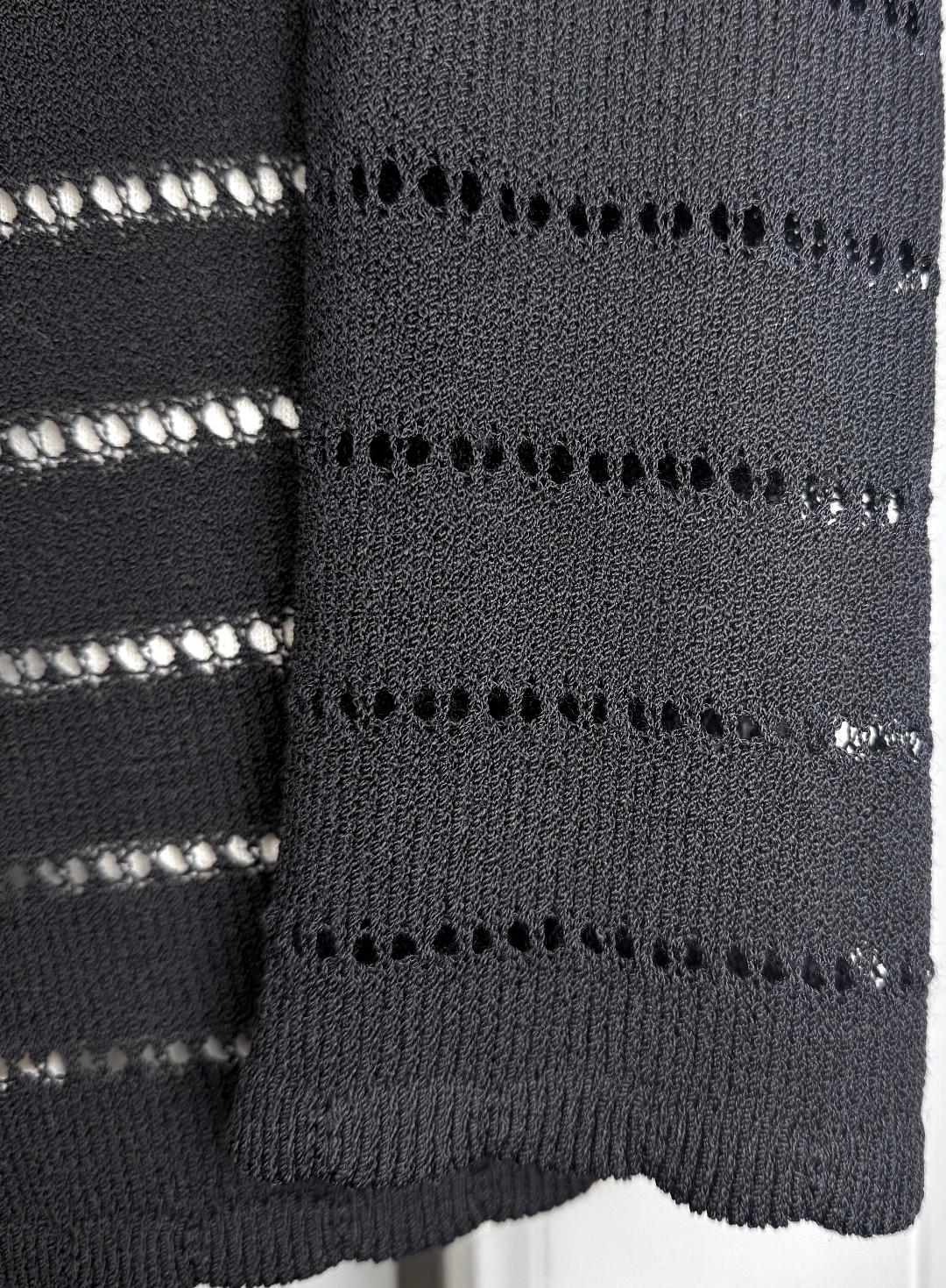 St. John Black Long Jacket with Open Stitch Detail - Size 14