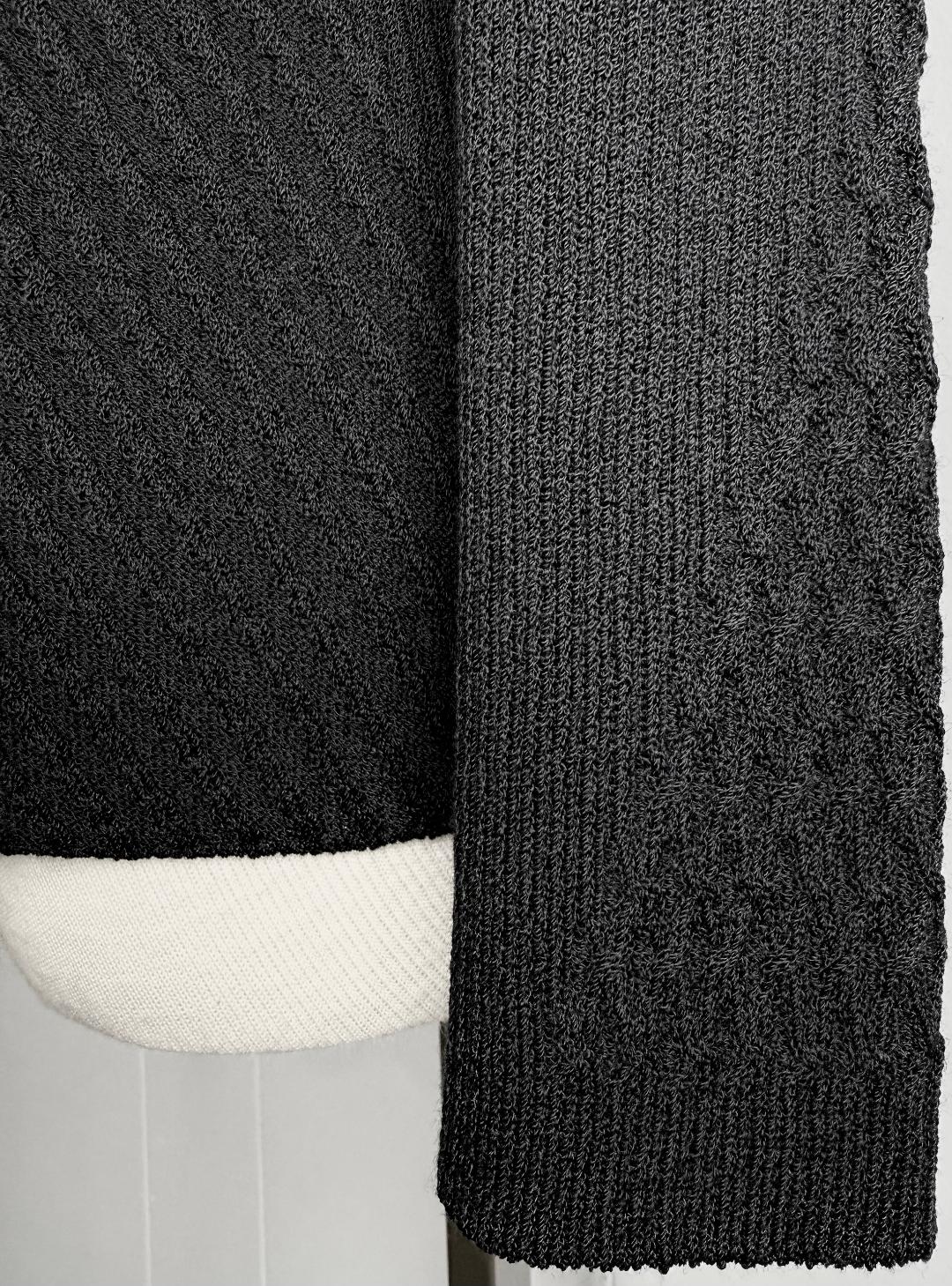 St. John Black Santana Knit Long Jacket - Textured Ribbing and Gold Zipper – Size 12/14