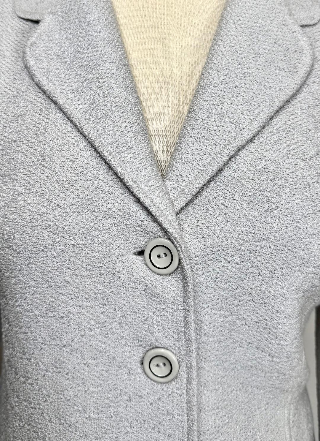 St. John Light Grey Textured Santana Knit Long Jacket - Size 12