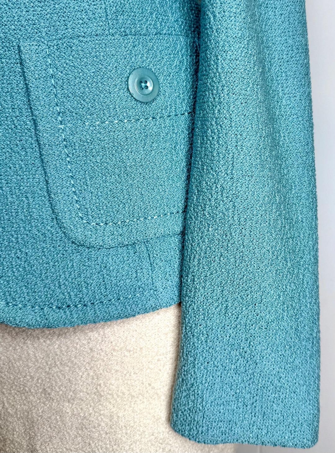 St. John Light Blue Textured Santana Knit Jacket – Four-Pocket Design & Matching Buttons - Size 12