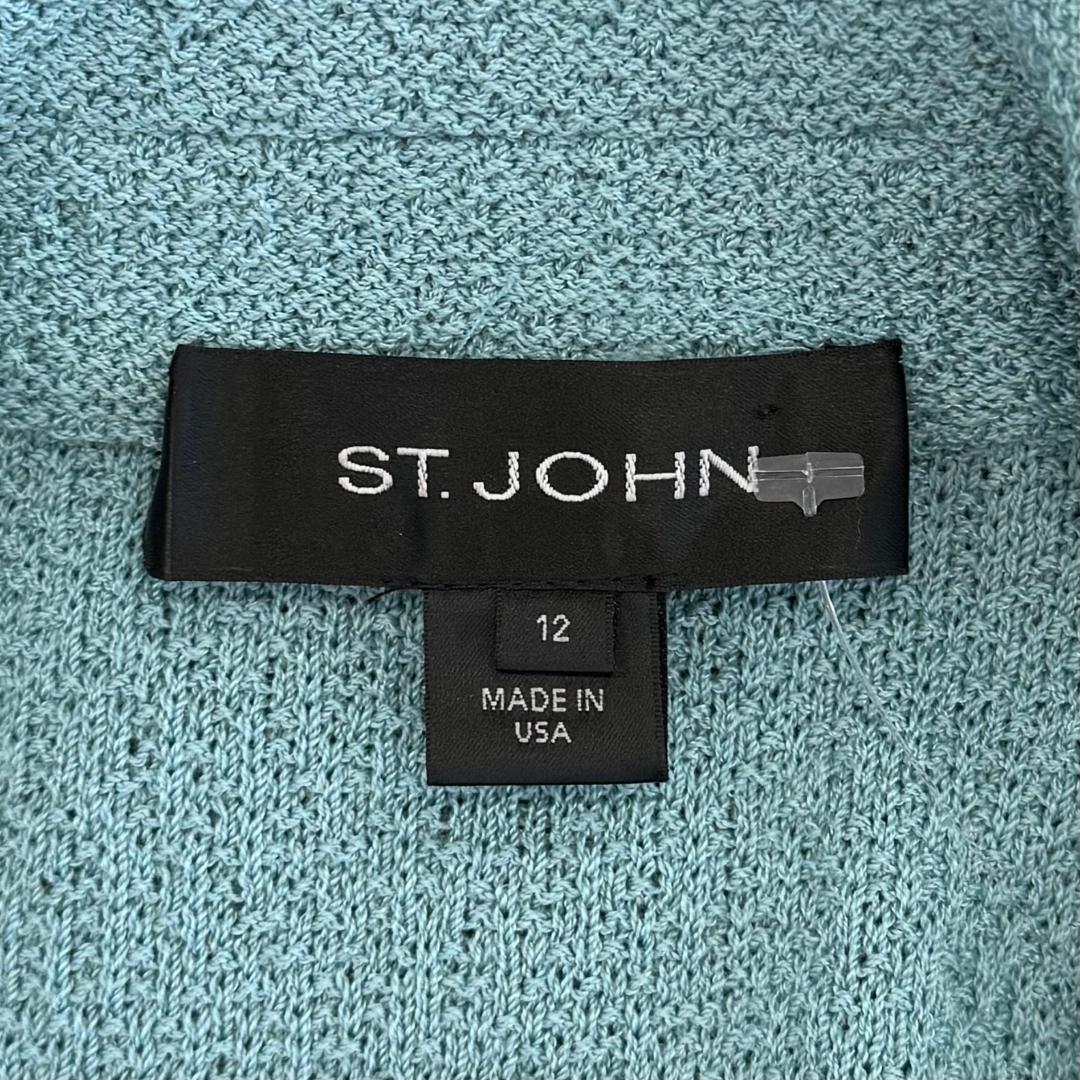 St. John Light Blue Textured Santana Knit Jacket – Four-Pocket Design & Matching Buttons - Size 12
