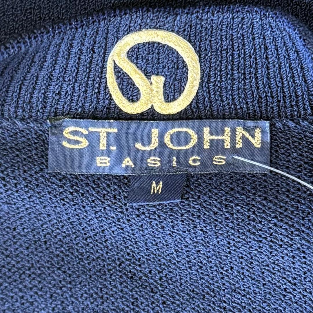 St. John Navy Santana Knit Long Jacket – Gold Logo Buttons & Epaulettes – Size M (Fits 12–14)