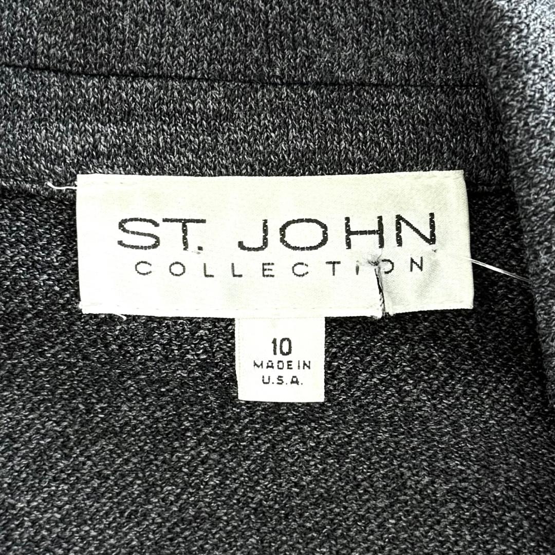 St. John Dark Gray Santana Knit Jacket – Silver Zipper & Silk-Lined Cuffs – Size 12