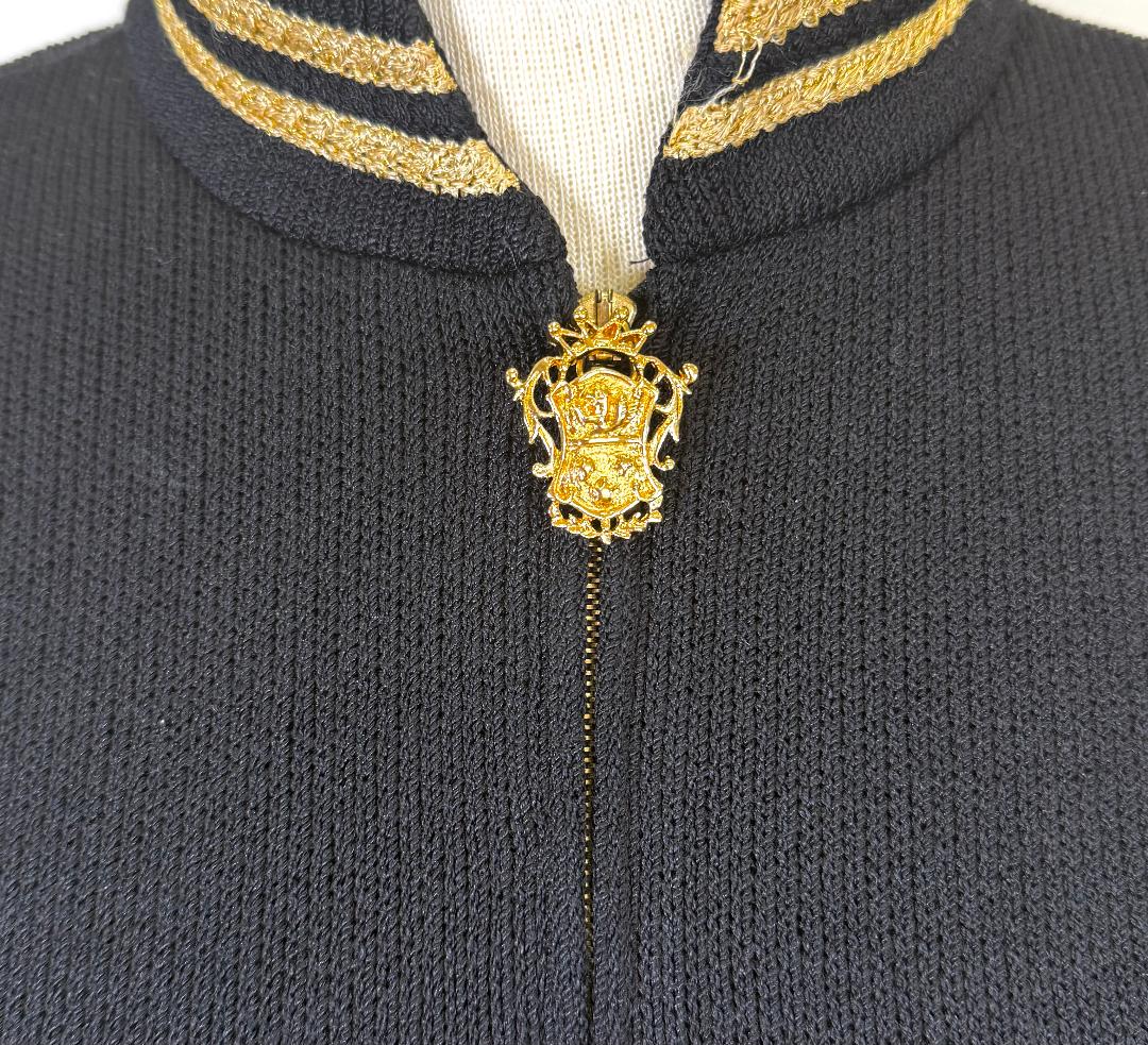 St. John Black Santana Knit Jacket – Gold Trim & Belt Detail – Size 8