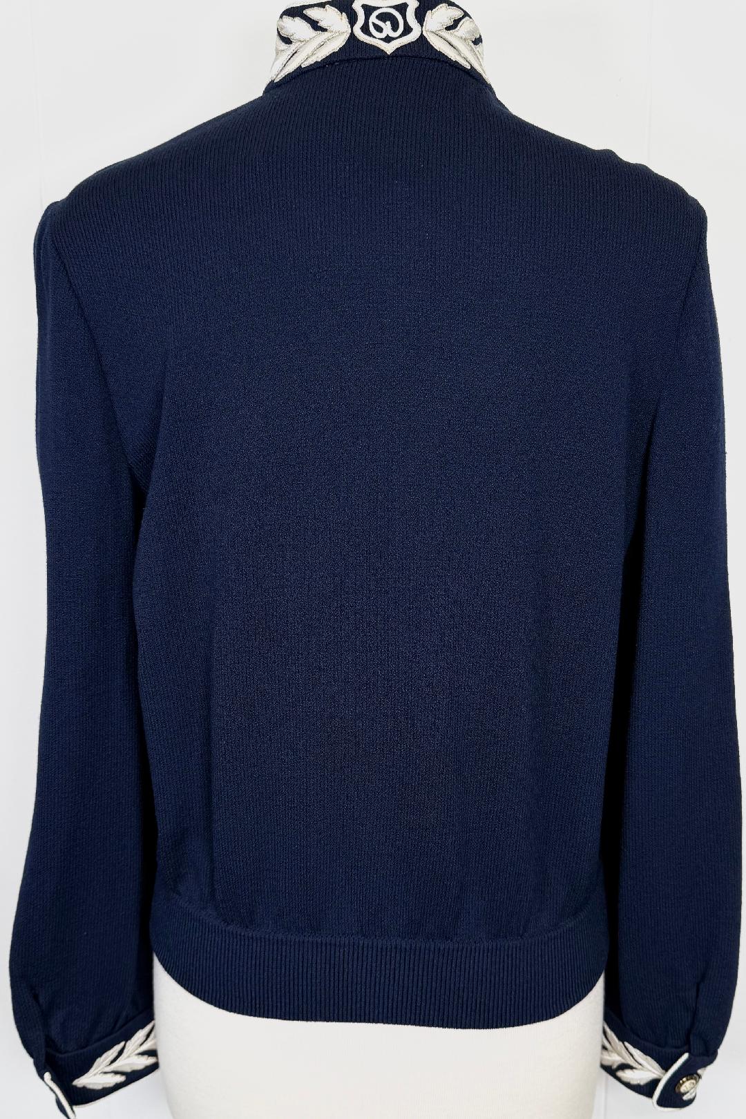 St. John Navy Santana Knit Jacket – Embroidered Collar & Gold Buttons – Size S/6/8
