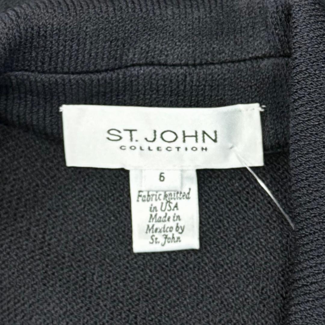 St. John Black Santana Knit Jacket – Notched Lapel & Logo Buttons – Size 6