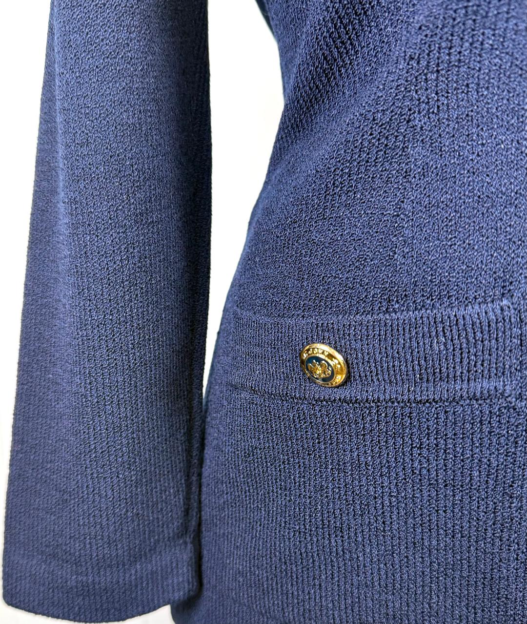St. John Navy Santana Knit Jacket – Zip Front & Logo Button Pockets – Size 6 (fits 8)