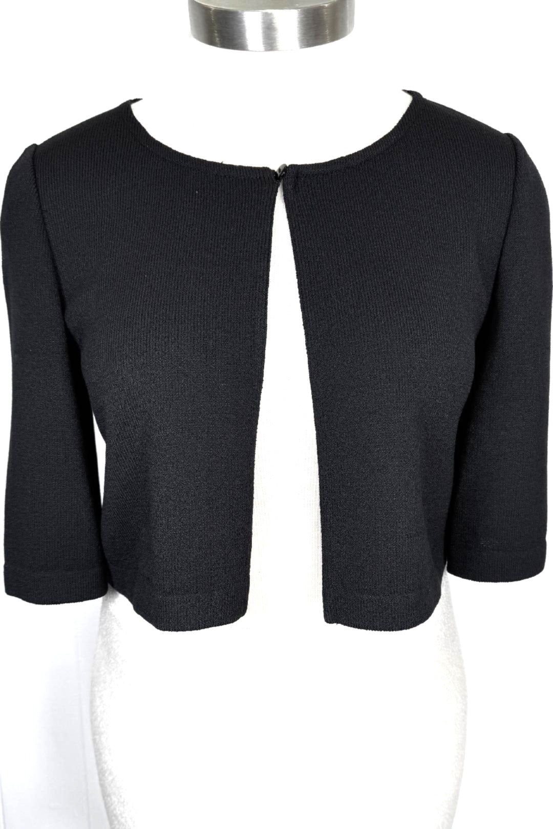 St. John Black Santana Knit Short Sleeve Bolero Jacket – Classic Layering Style - Size 8