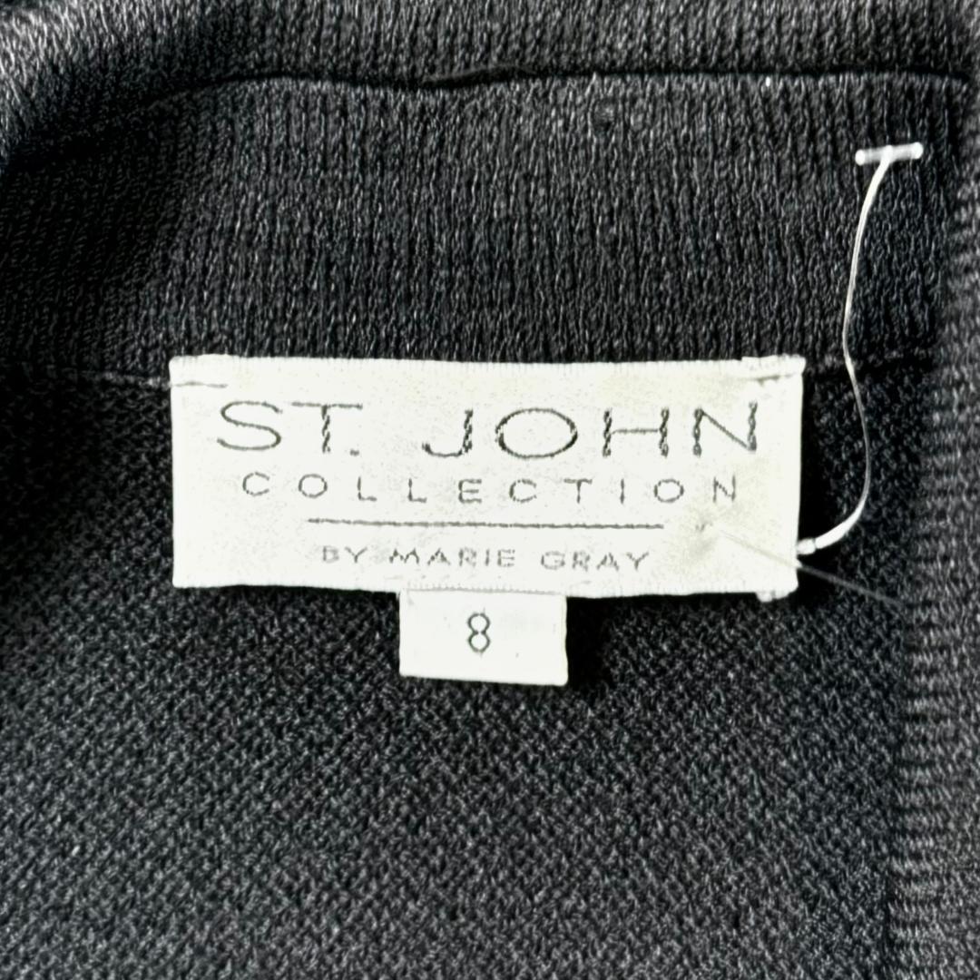 St. John Black Santana Knit Long Jacket – Gold Logo Buttons – Size 6 and 8