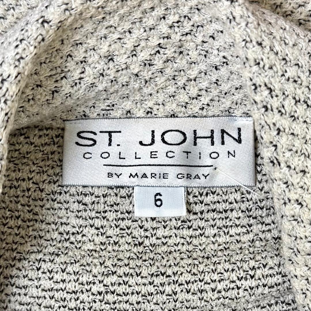 St. John Black & White Textured Knit Long Jacket – Gold Paillette Trim – Size 6