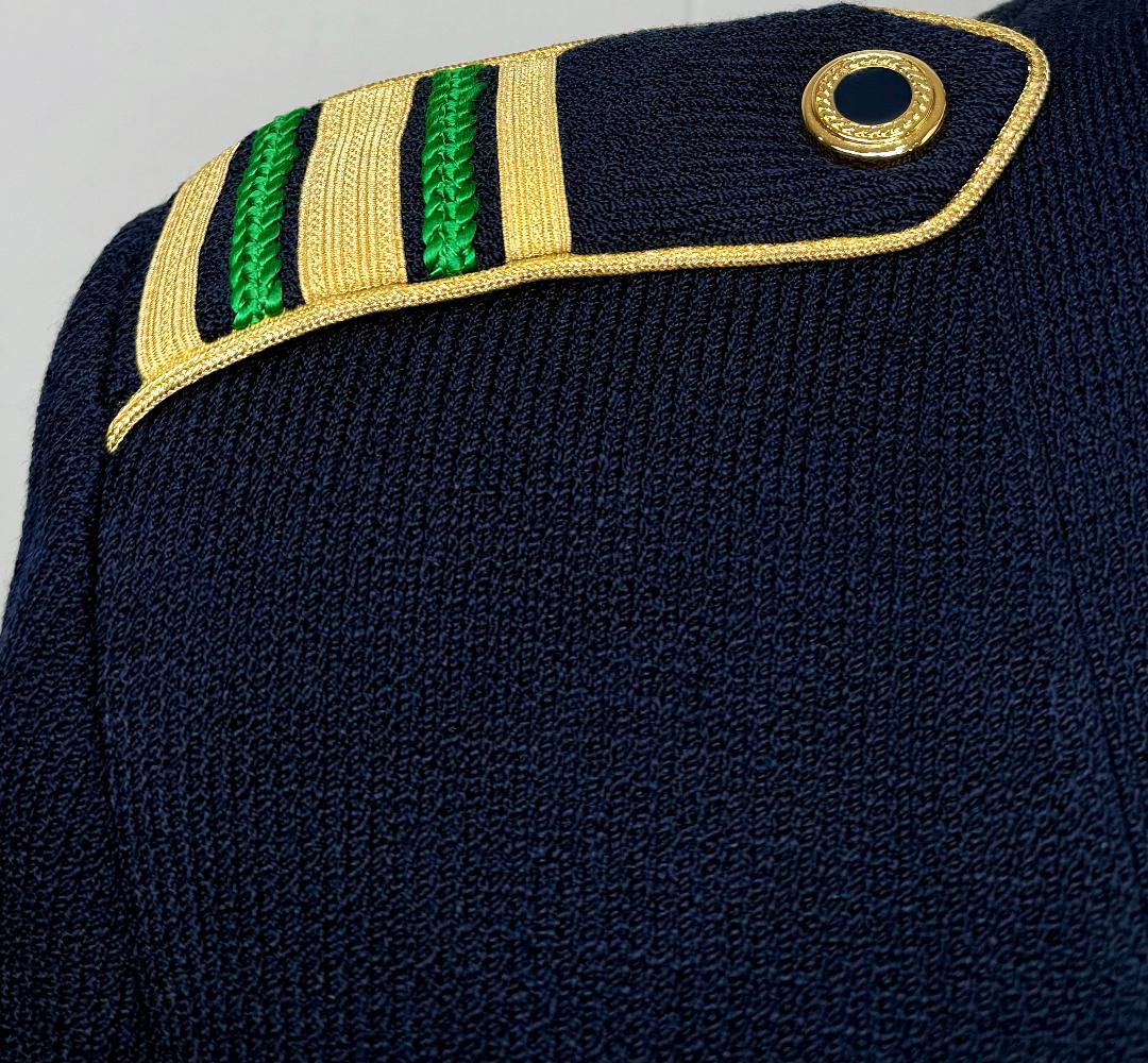 St. John Navy Santana Knit Long Jacket – Green & Gold Trim – Size M(6/8)