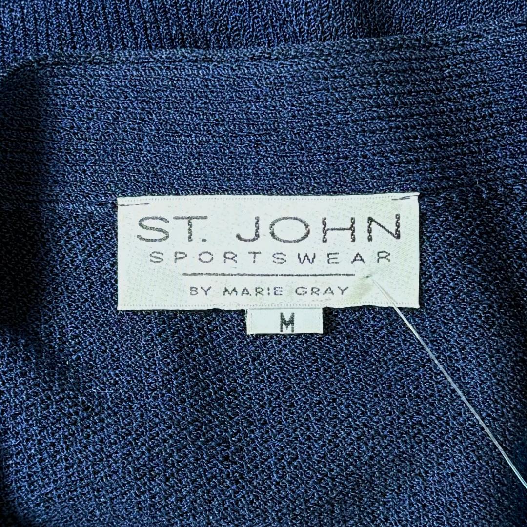 St. John Navy Santana Knit Long Jacket – Green & Gold Trim – Size M(6/8)