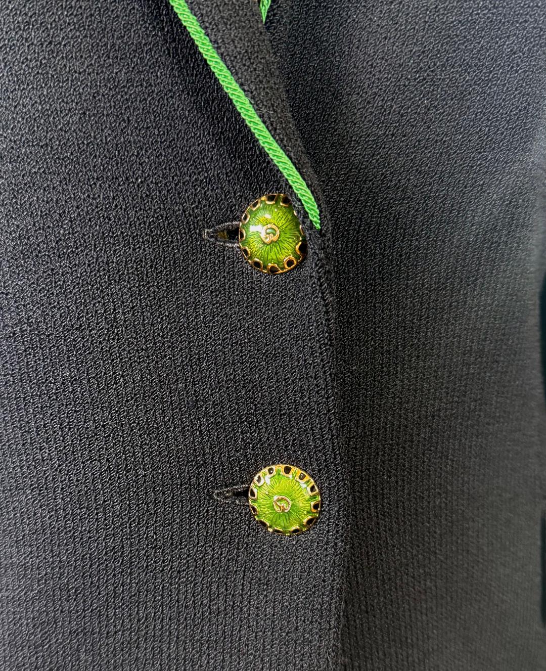St. John Black Santana Knit Long Jacket – Green Trim – Size 10