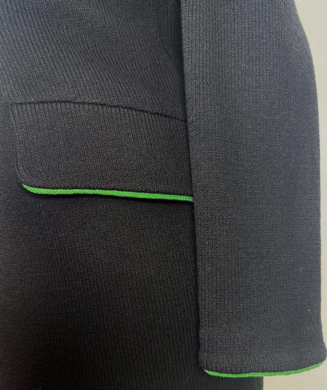 St. John Black Santana Knit Long Jacket – Green Trim – Size 10