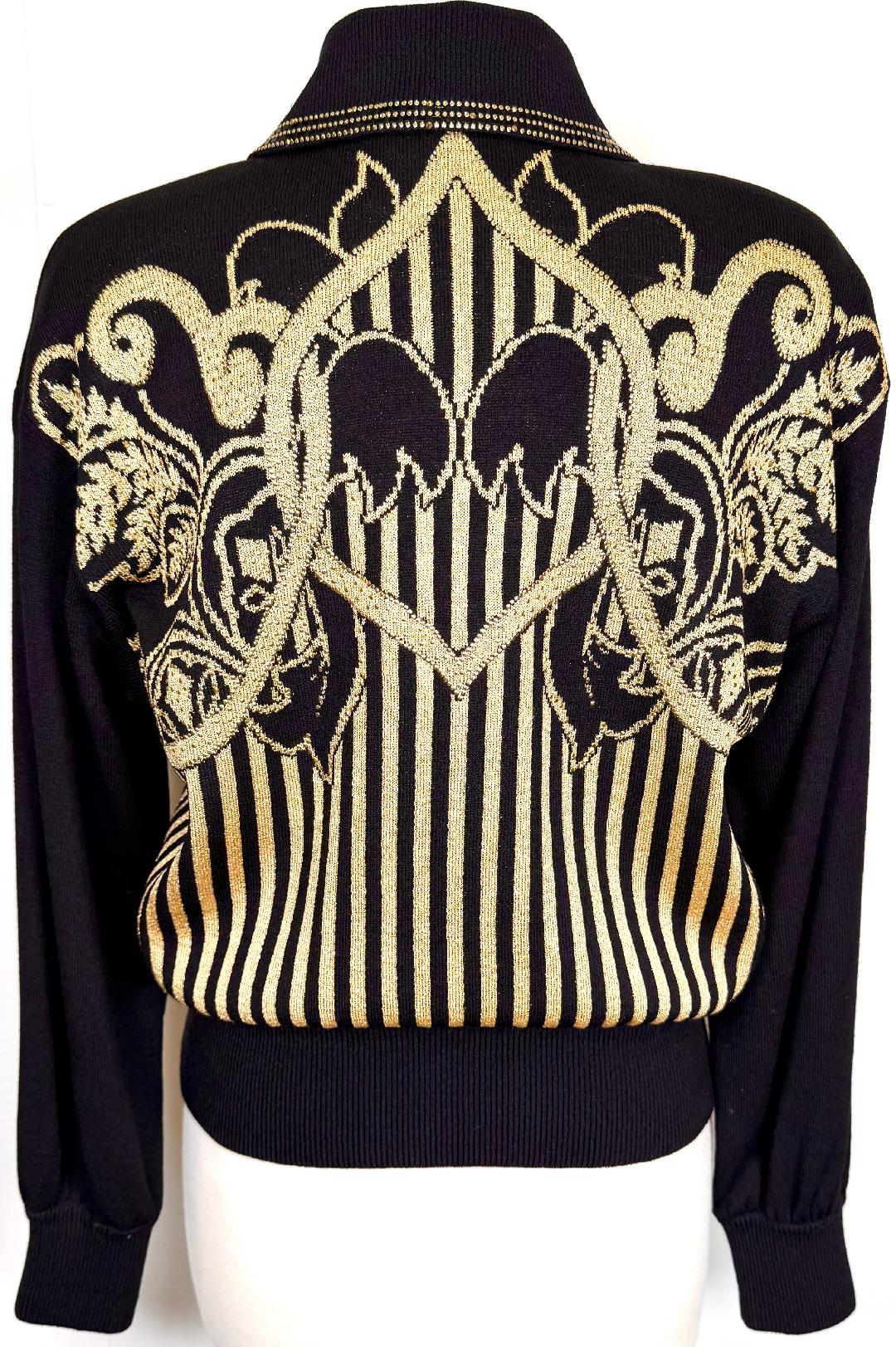 St. John Black Santana Knit Jacket with Gold Paillettes – Zip Front – Size S (Fits 6/8)