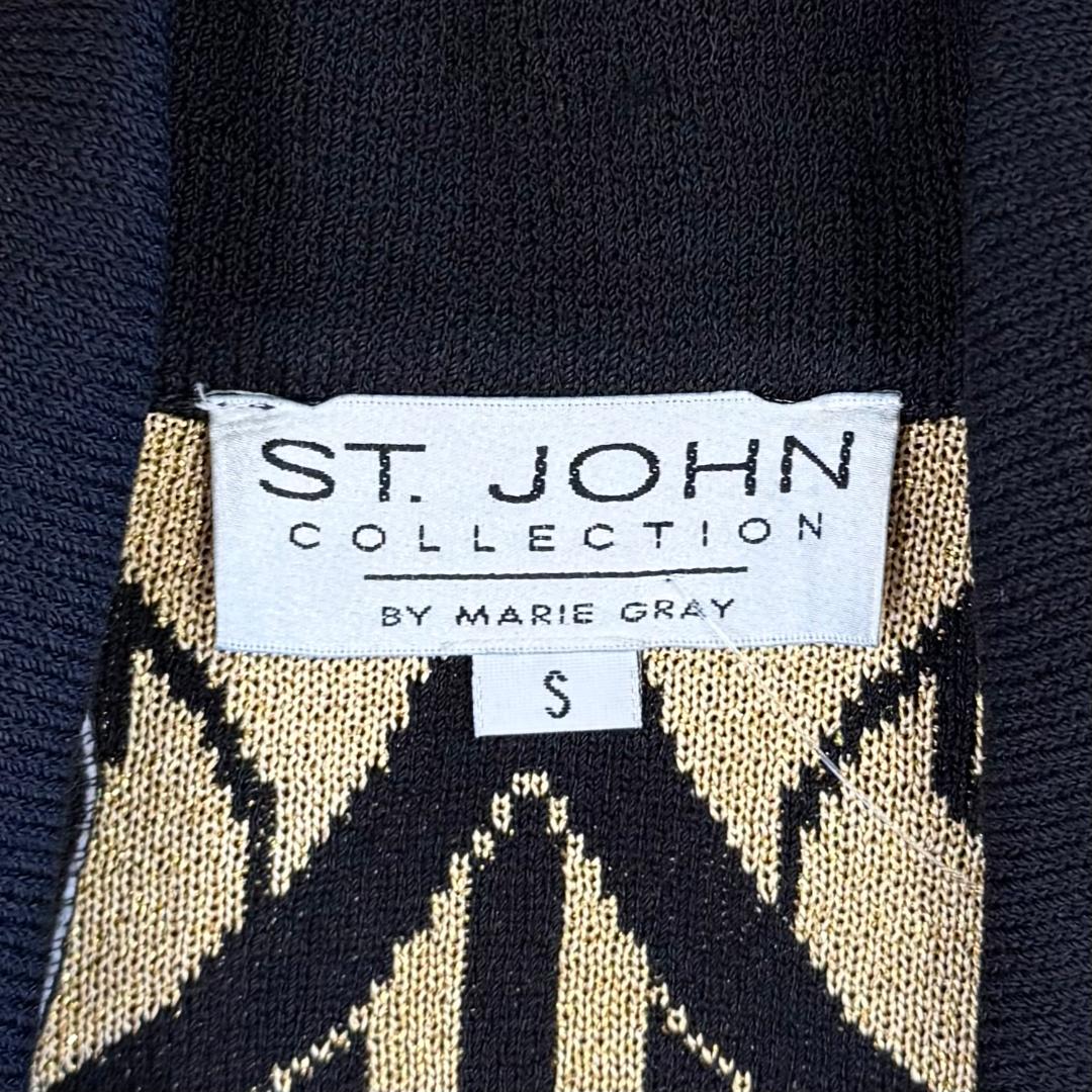 St. John Black Santana Knit Jacket with Gold Paillettes – Zip Front – Size S (Fits 6/8)