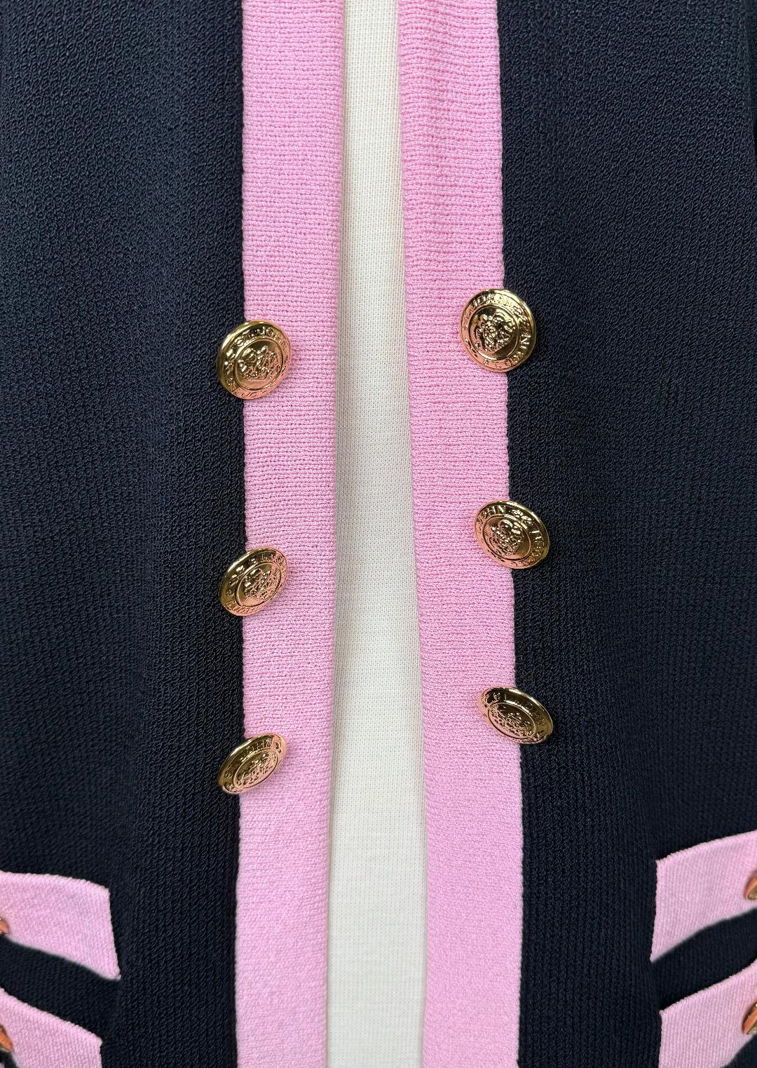 St. John Black & Pink Santana Knit Long Jacket – Size 6