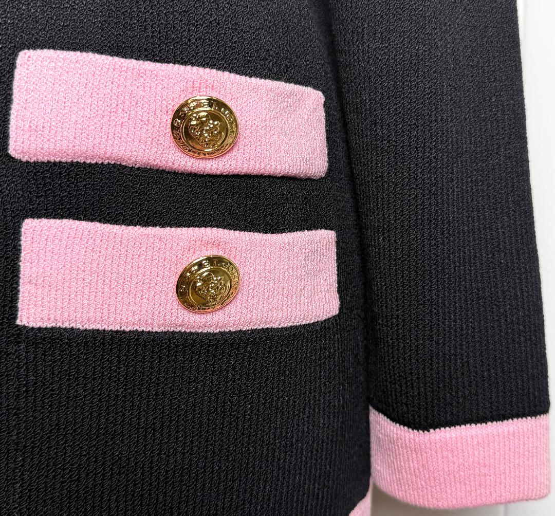 St. John Black & Pink Santana Knit Long Jacket – Size 6