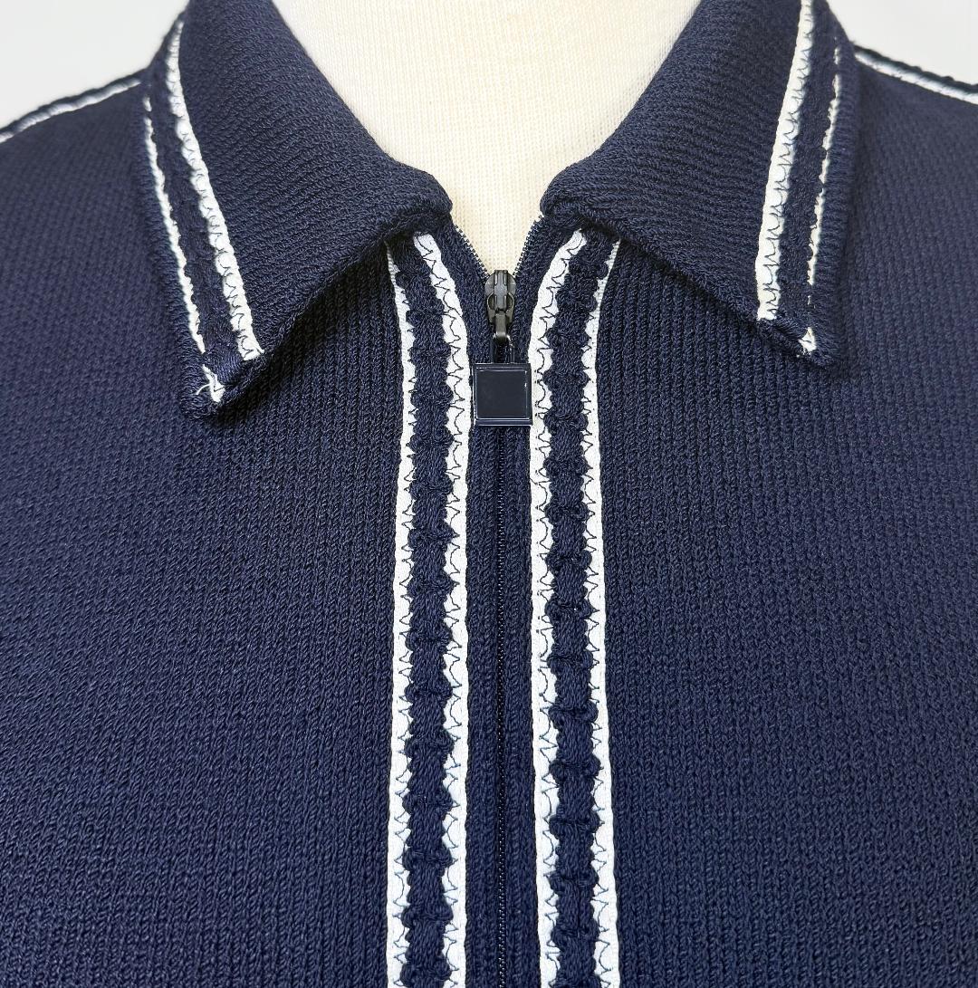 St. John Navy Santana Knit Jacket with White Trim – Size 10