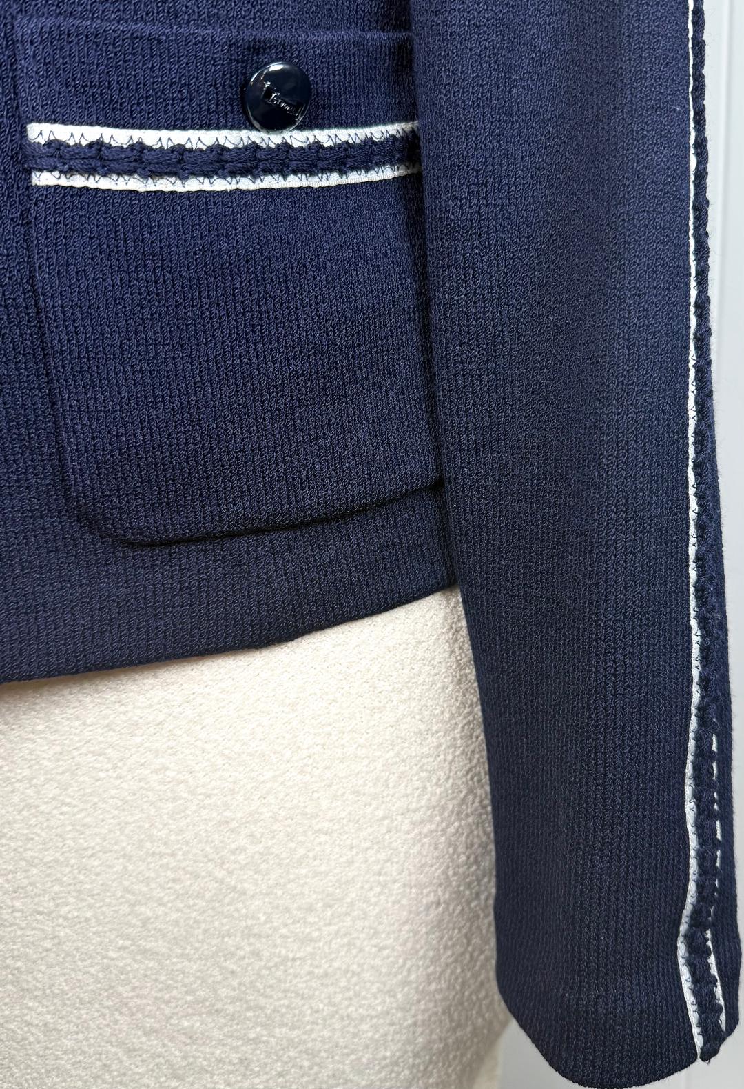 St. John Navy Santana Knit Jacket with White Trim – Size 10