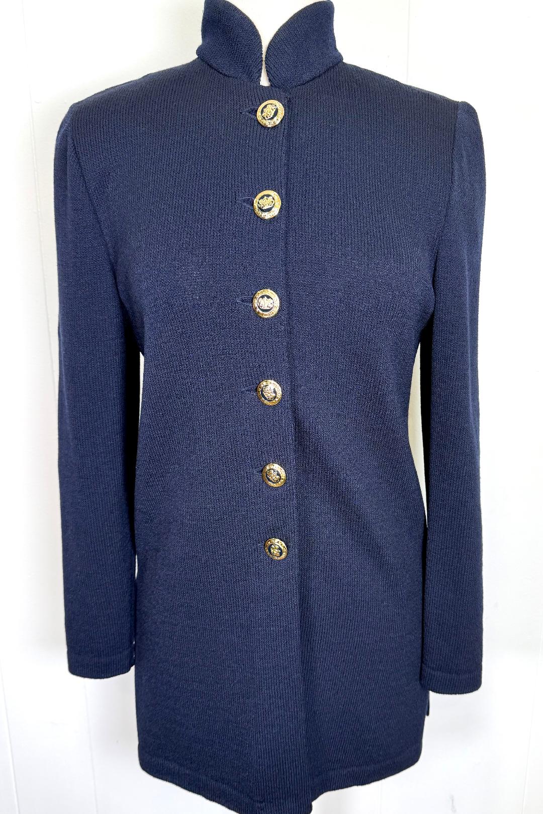 St. John Iconic Long Navy Santana Knit Jacket – Size S (4/6)