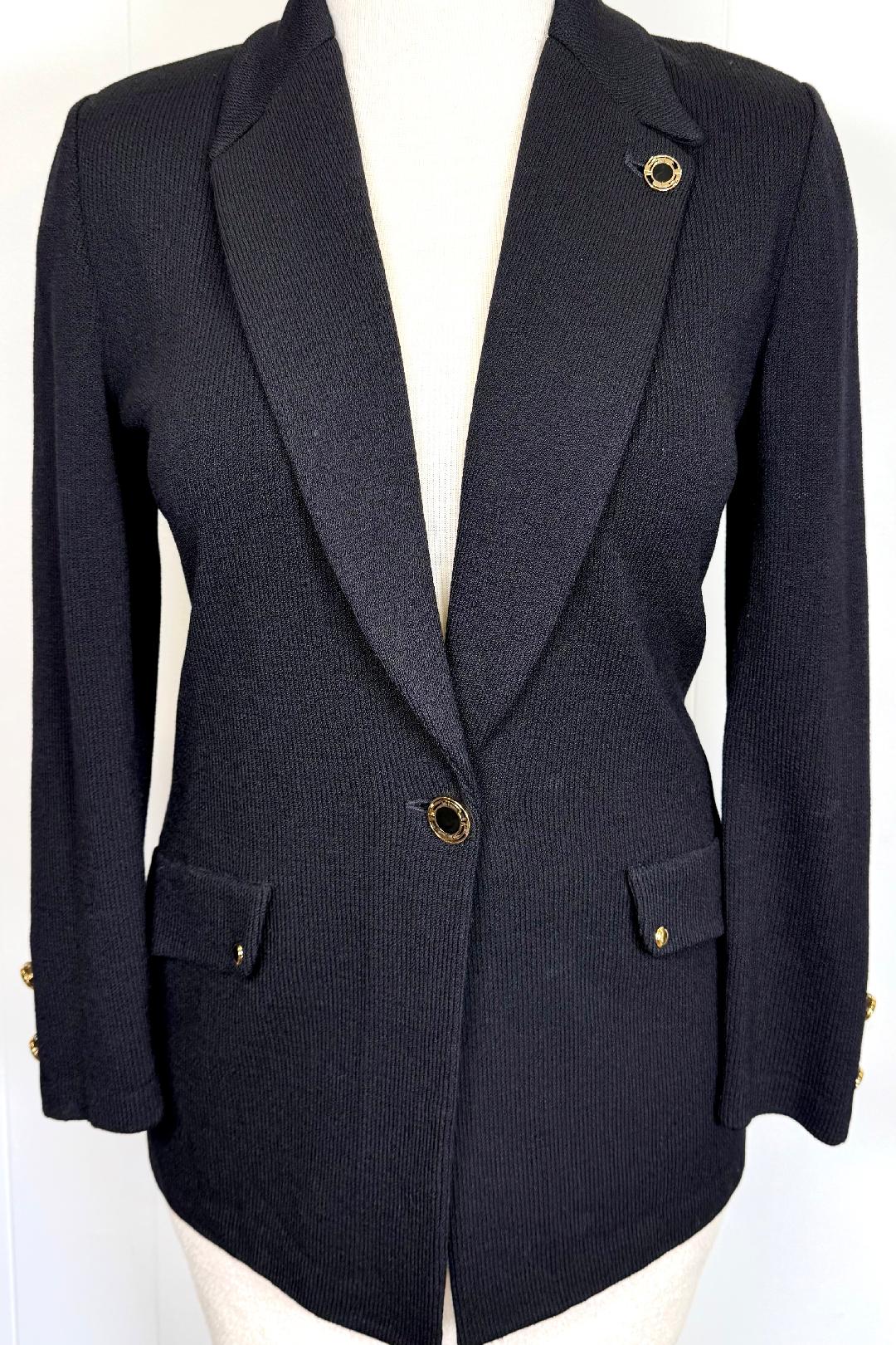 St. John Black Santana Knit Long Jacket – Size 6