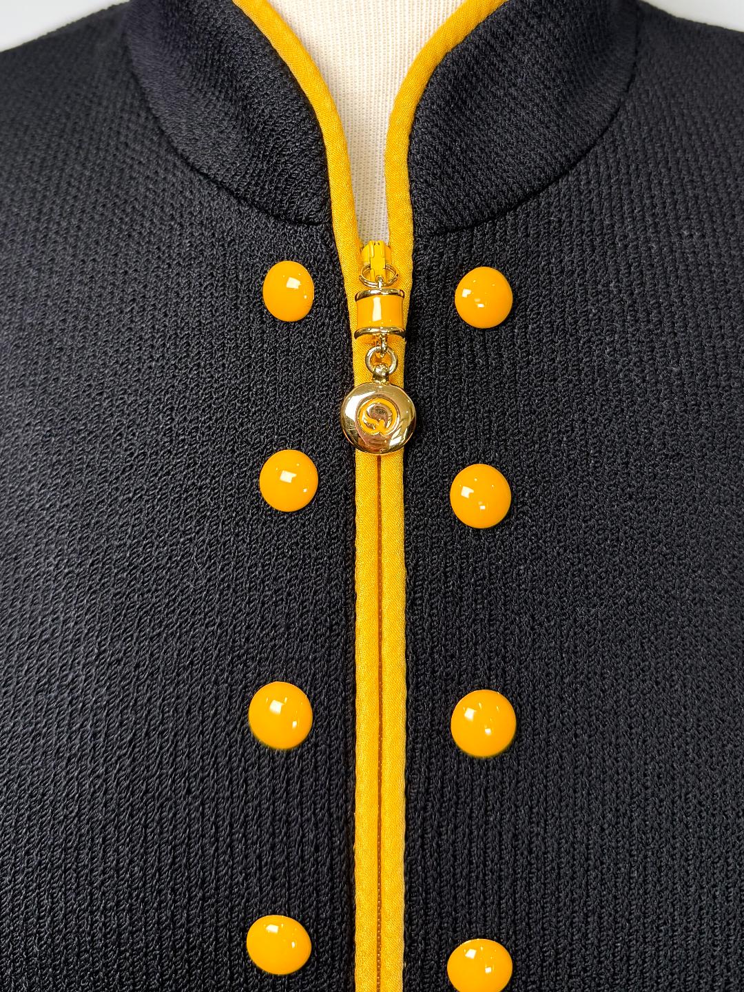 St. John Black Santana Knit Long Jacket with Yellow Trim – Size 6