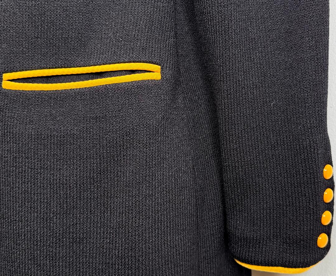 St. John Black Santana Knit Long Jacket with Yellow Trim – Size 6