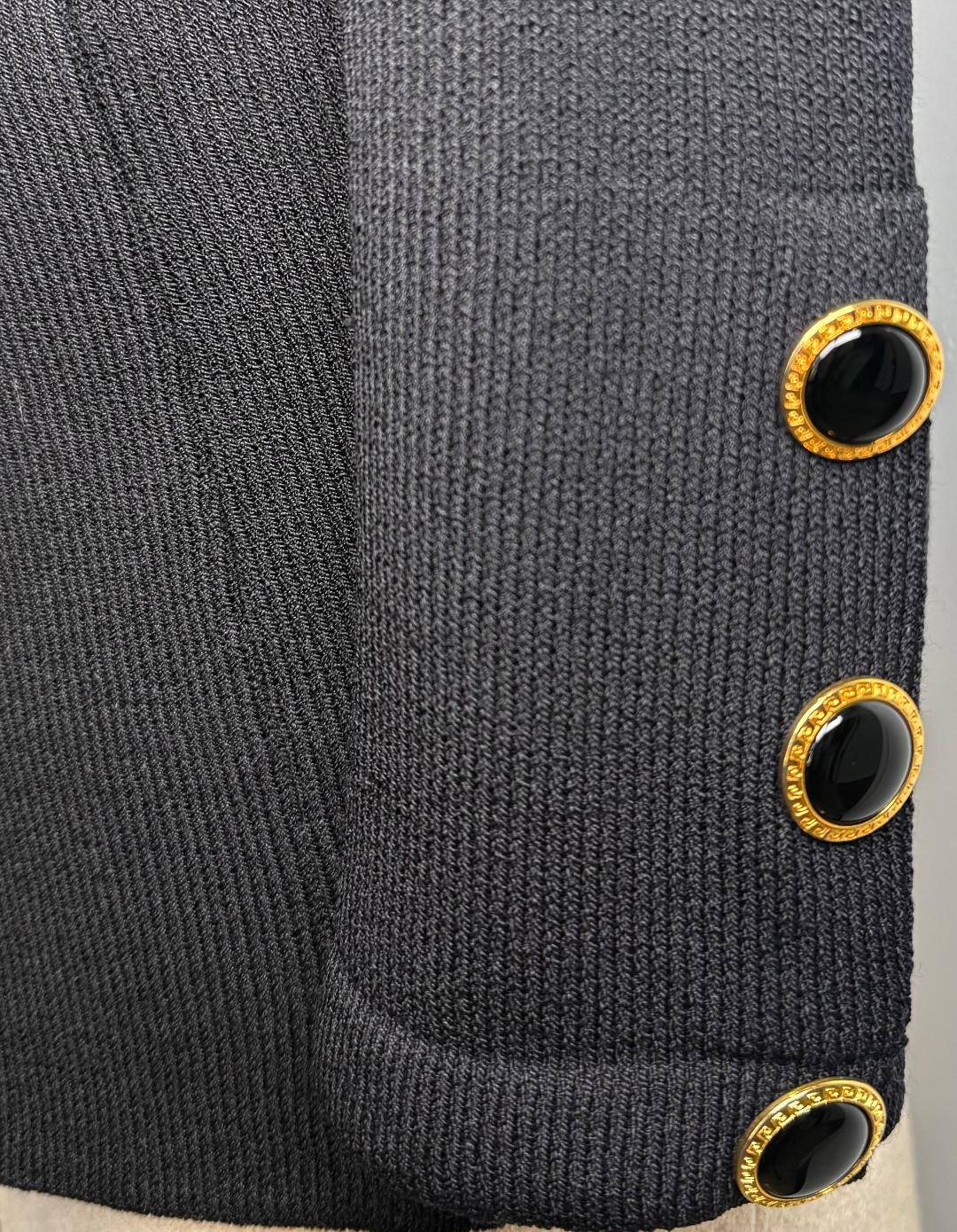 St. John Black Santana Knit Long Jacket – Black & Gold Buttons – Size 12
