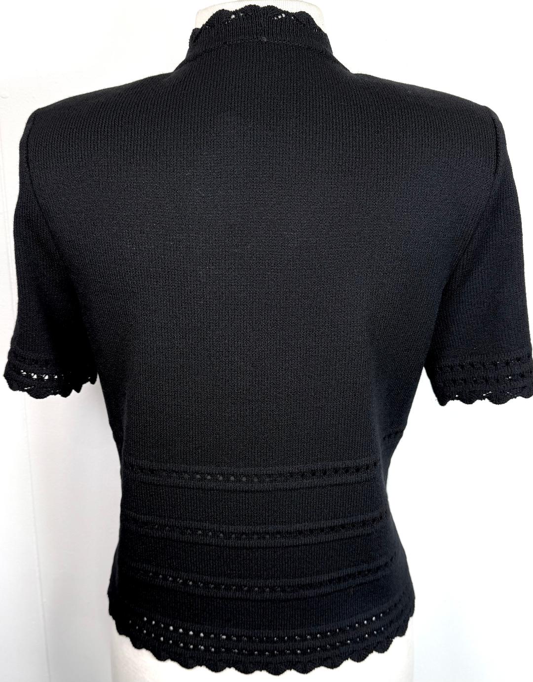 St. John Black Santana Knit Jacket – Black & Gold Logo Buttons – Size 4