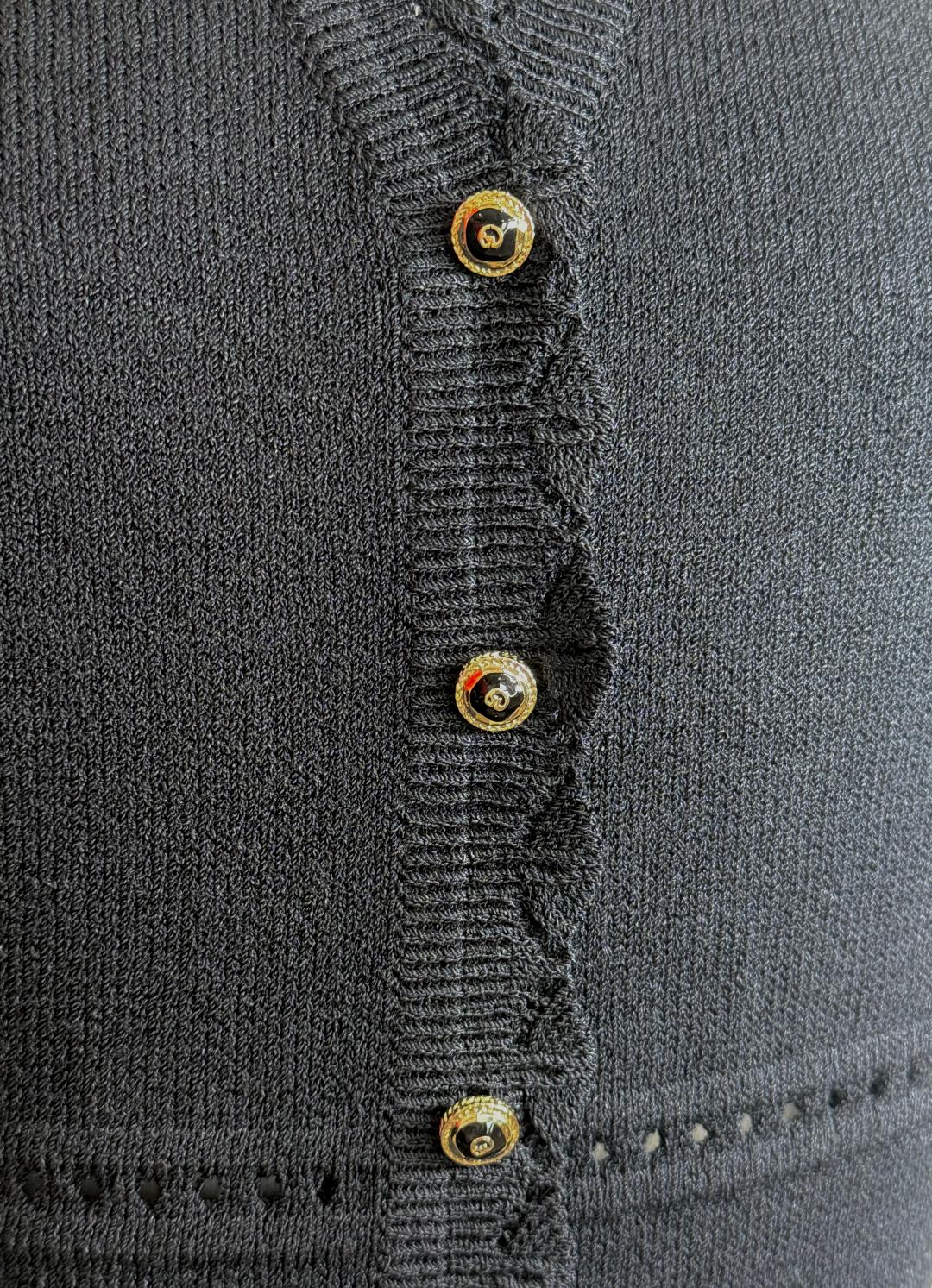 St. John Black Santana Knit Jacket – Black & Gold Logo Buttons – Size 4