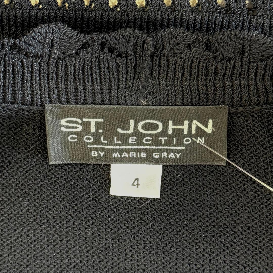 St. John Black Santana Knit Jacket – Black & Gold Logo Buttons – Size 4