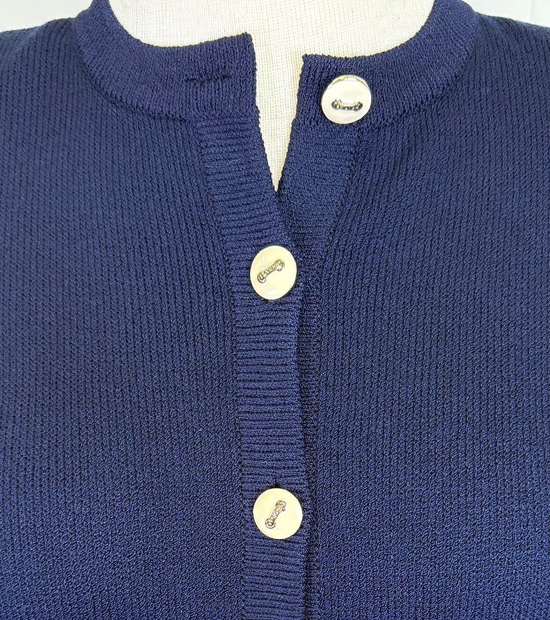 St. John Navy Santana Knit Jacket - White Stitch Detail – Size 8