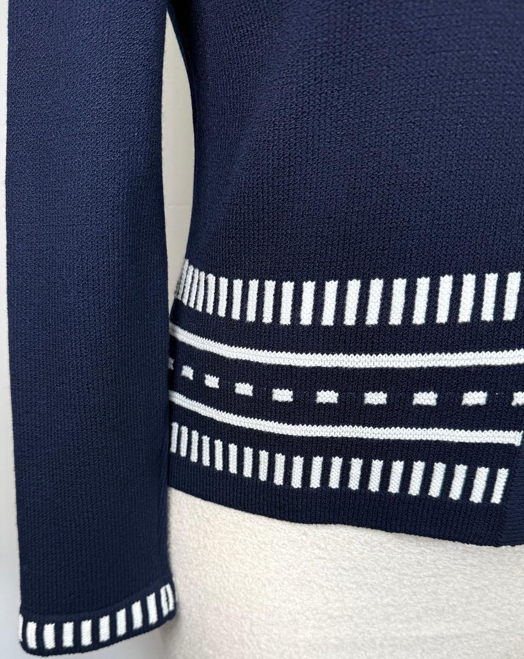St. John Navy Santana Knit Jacket - White Stitch Detail – Size 8