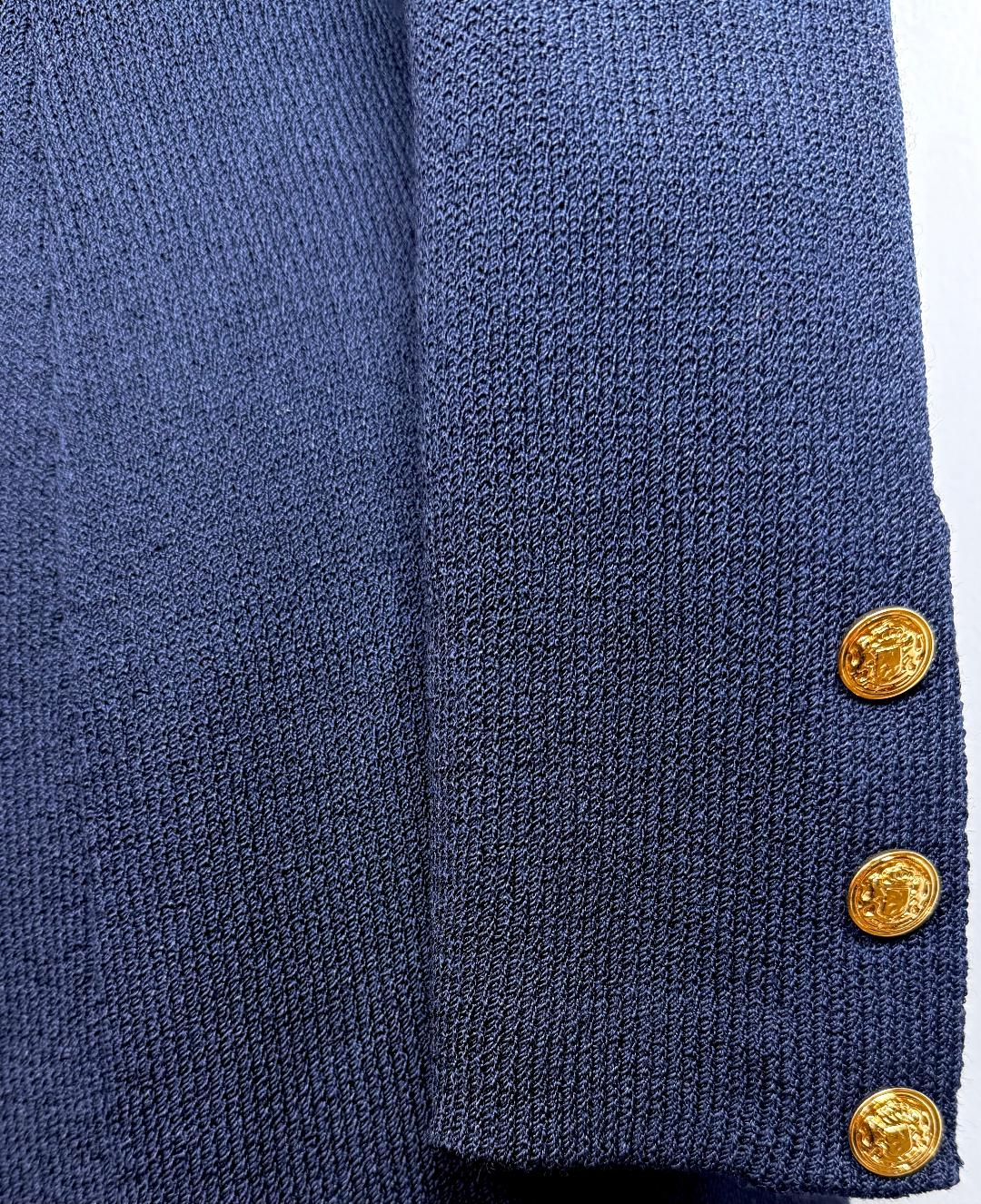 St. John Navy Blue Santana Knit Long Jacket – Gold Buttons – Size 6