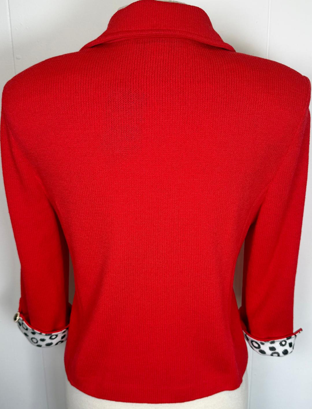 St. John Red Santana Knit Jacket with Polka Dot Trim – Size 6