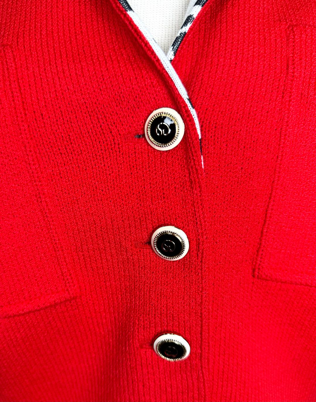 St. John Red Santana Knit Jacket with Polka Dot Trim – Size 6