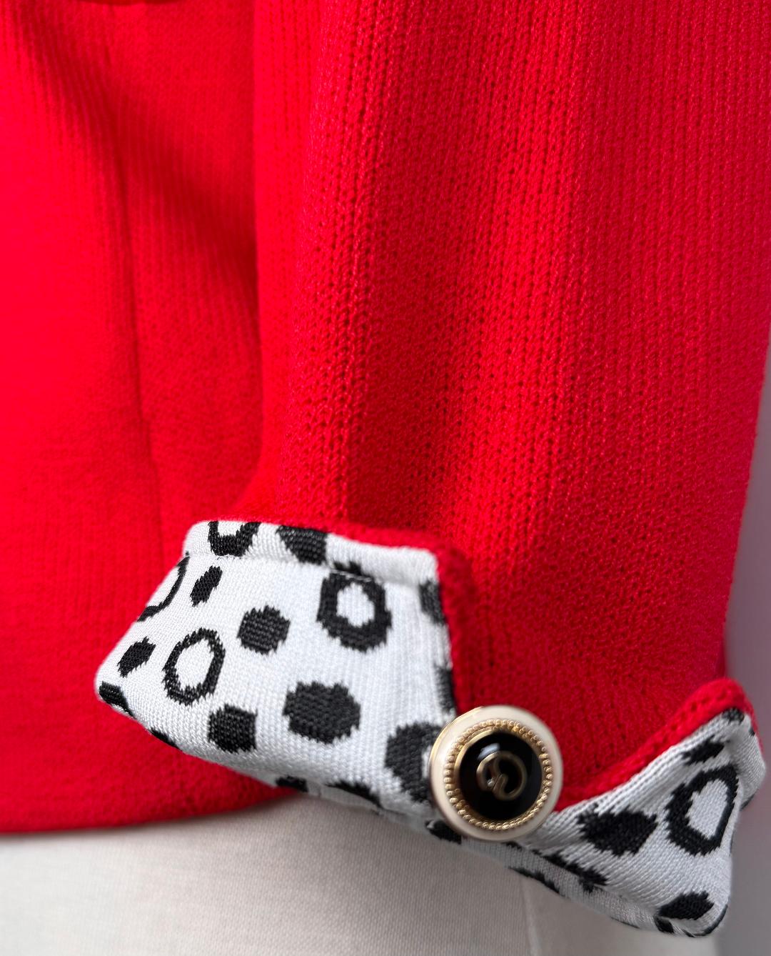 St. John Red Santana Knit Jacket with Polka Dot Trim – Size 6