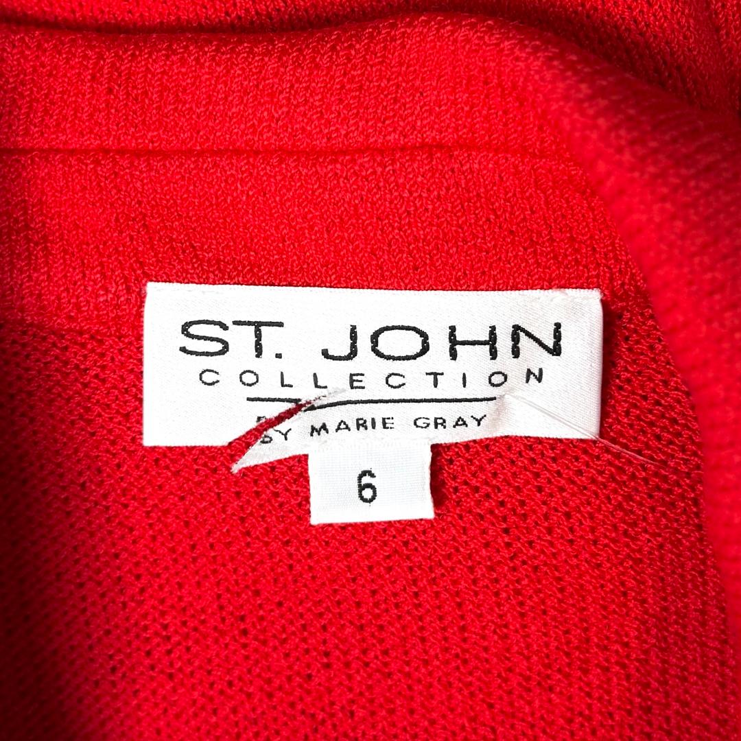 St. John Red Santana Knit Jacket with Polka Dot Trim – Size 6
