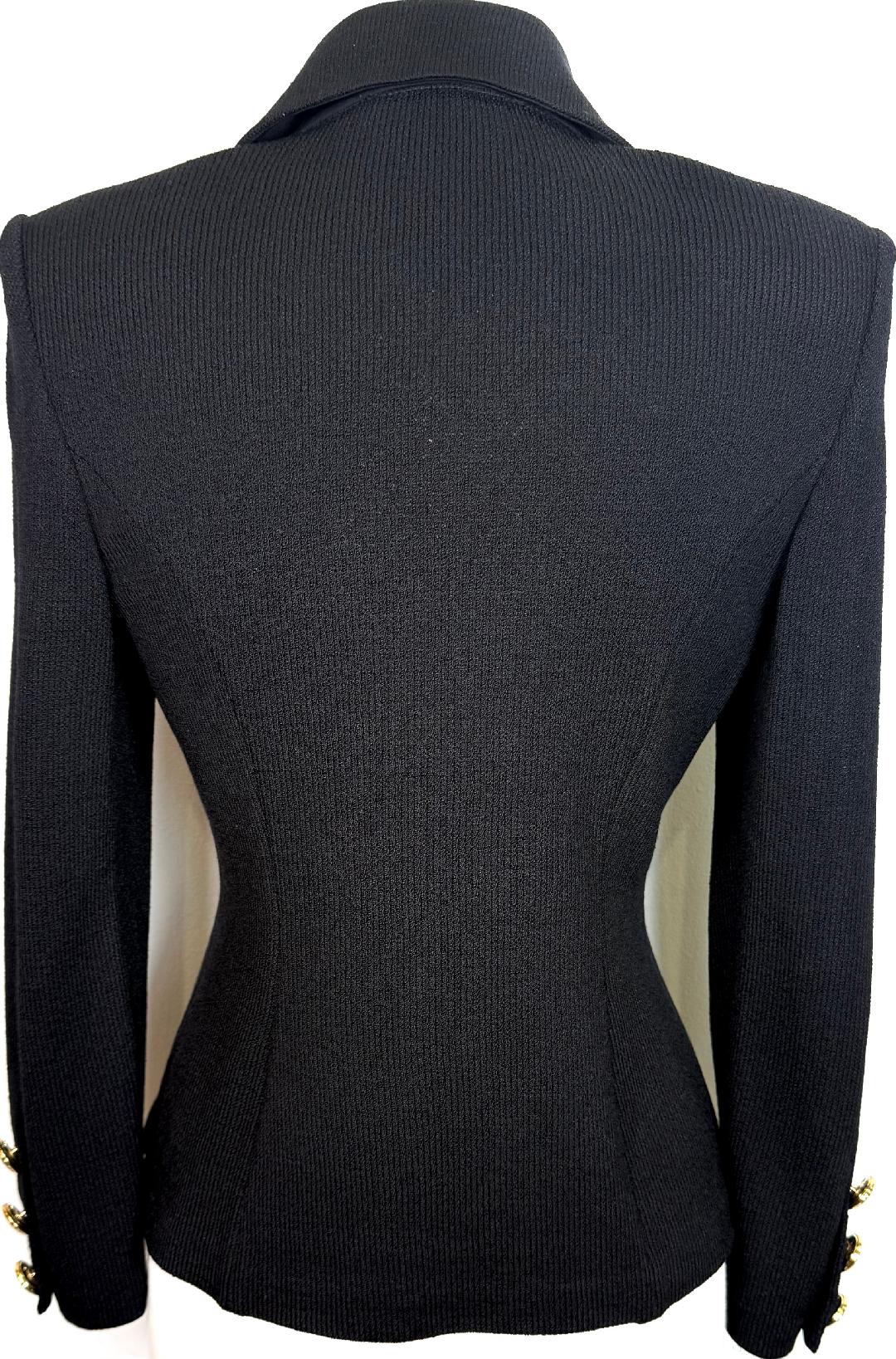 Iconic St.John knit black jacket black gold logo buttons
